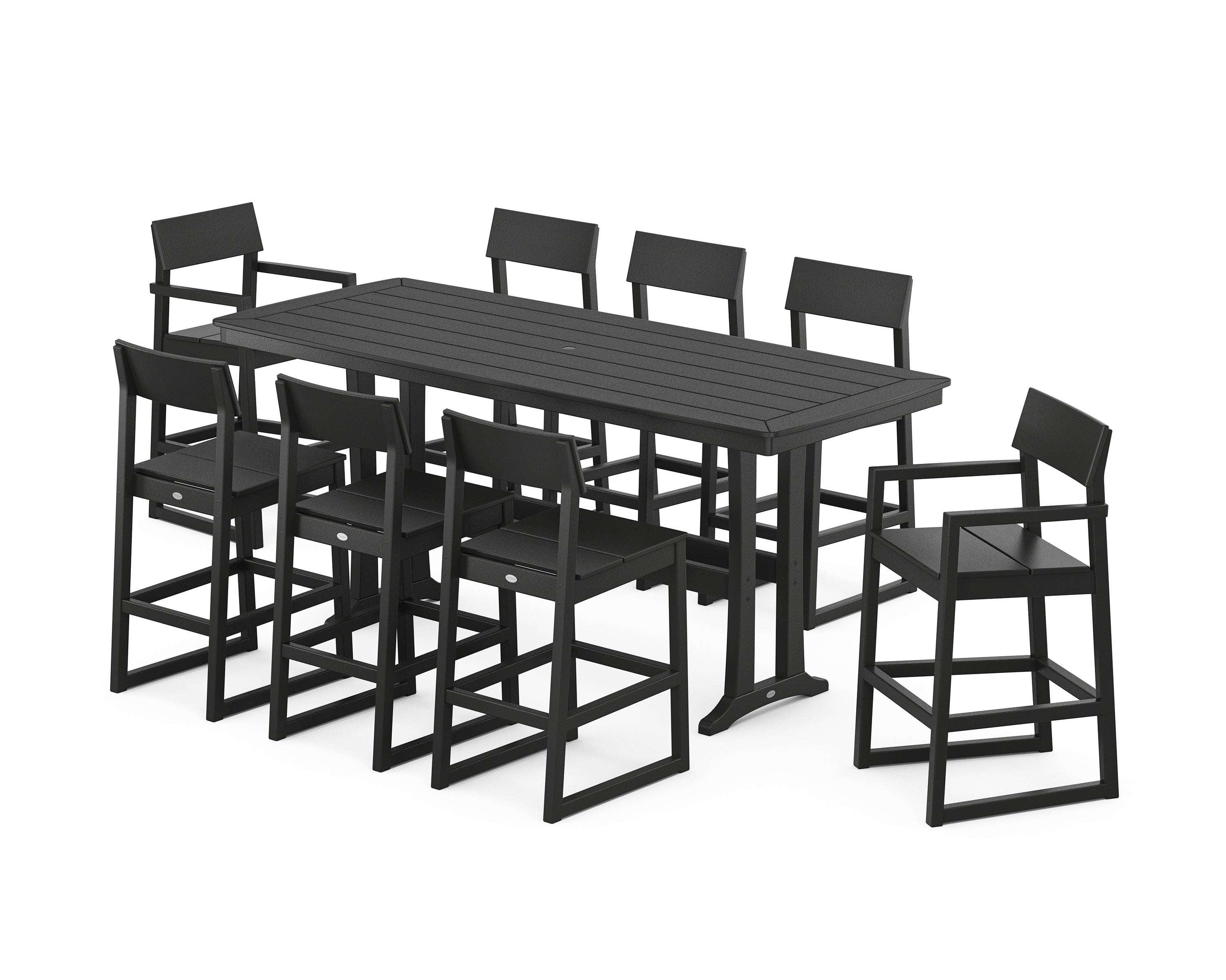 POLYWOOD EDGE 9-Piece Bar Set with Trestle Legs in Black