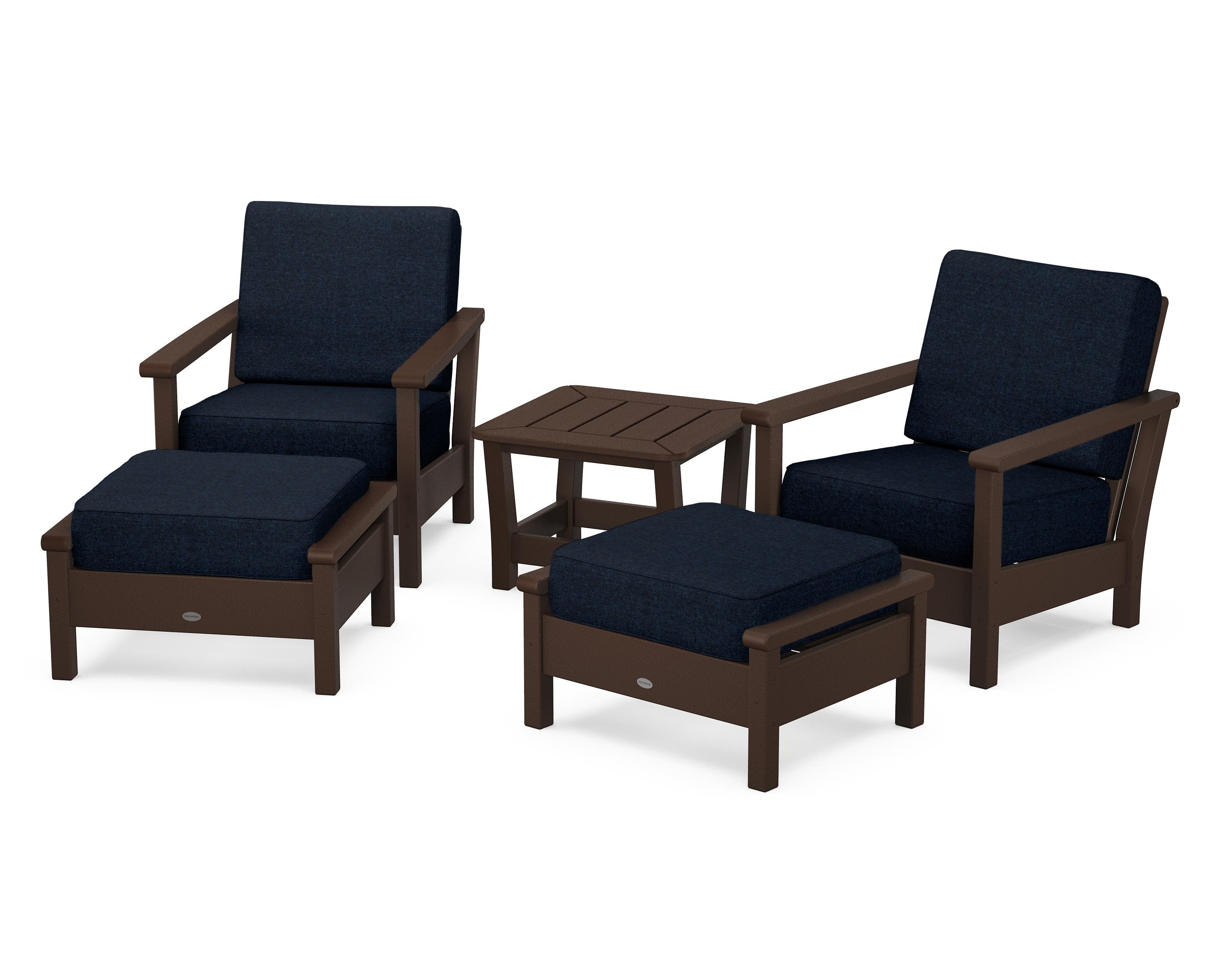POLYWOOD Harbour 5-Piece Deep Seating Chair Set in Mahogany / Marine Indigo