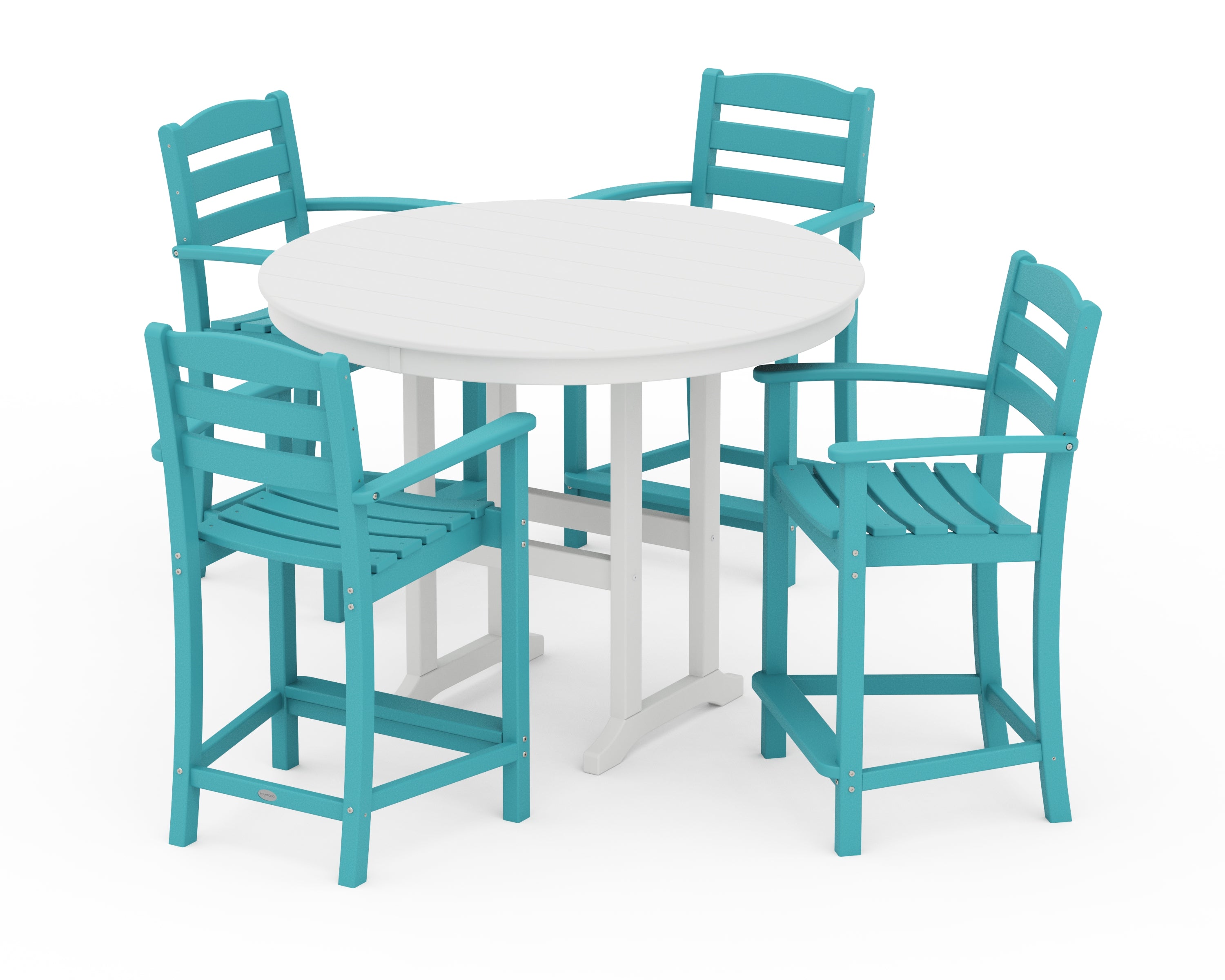 POLYWOOD La Casa Café 5-Piece Round Farmhouse Counter Set in Aruba / White