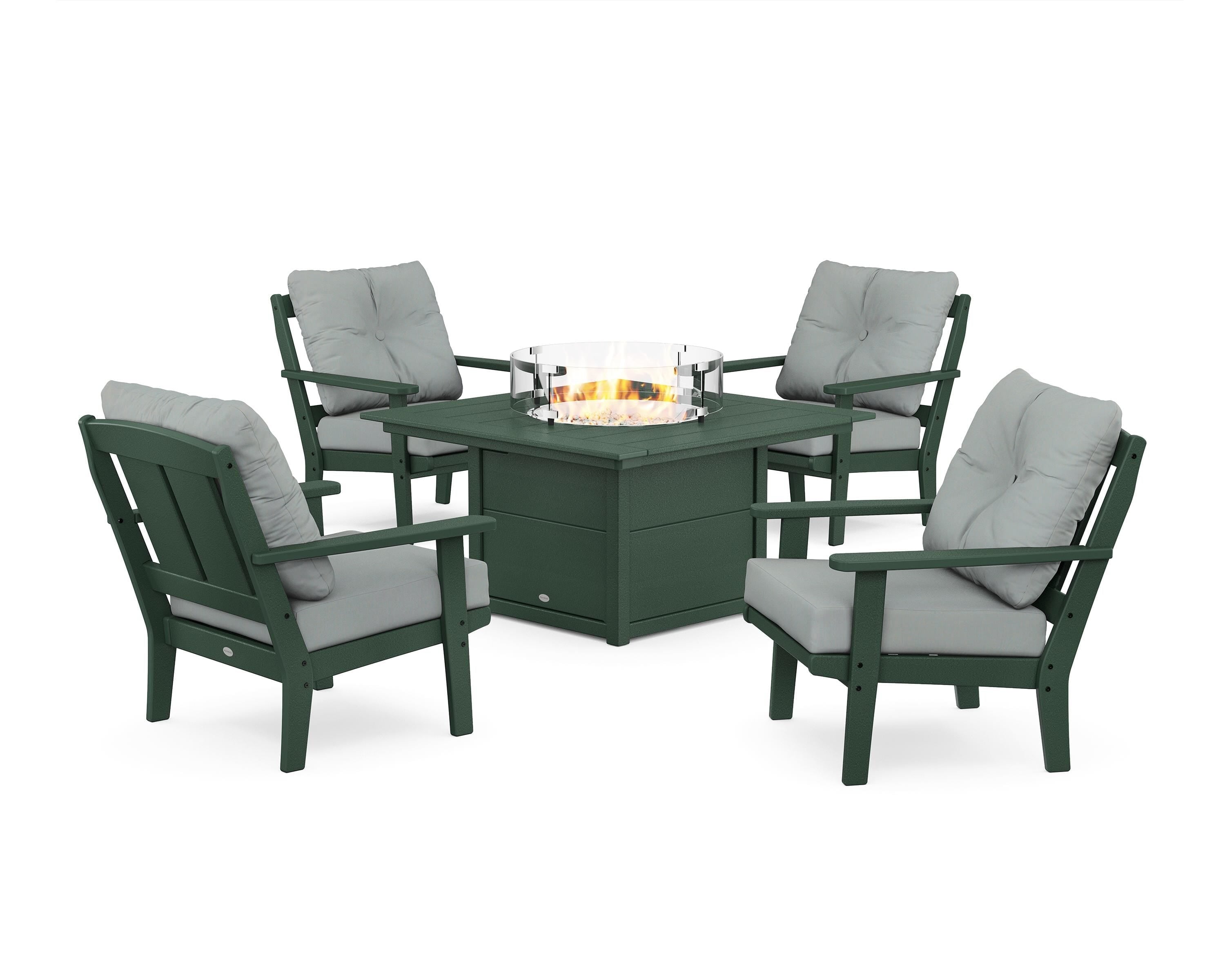 POLYWOOD Mission 5-Piece Deep Seating Set with Fire Pit Table in Green / Spa