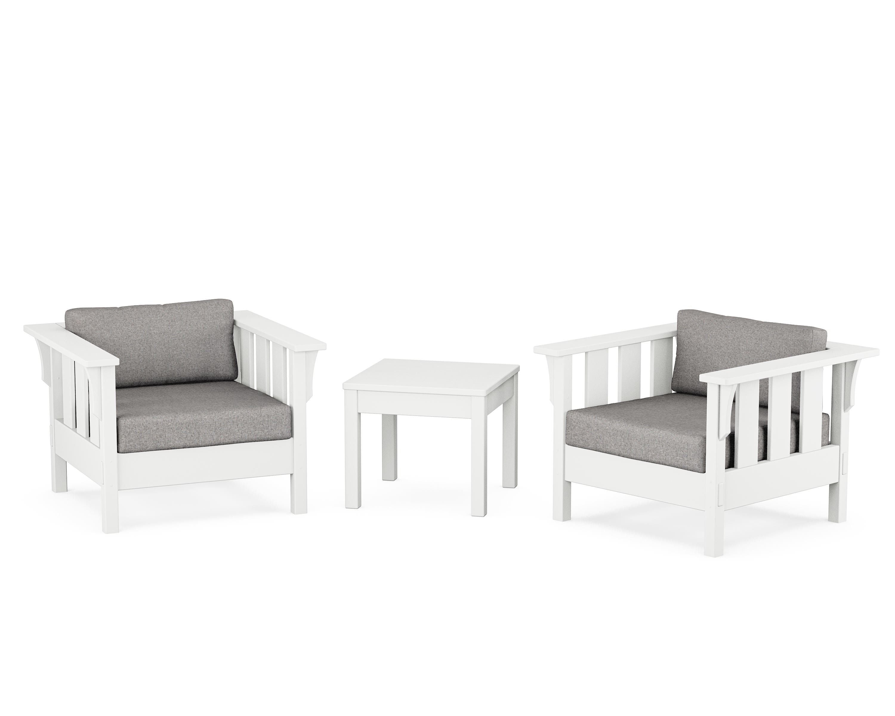 Martha Stewart by POLYWOOD Acadia 3-Piece Deep Seating Set in White / Grey Mist