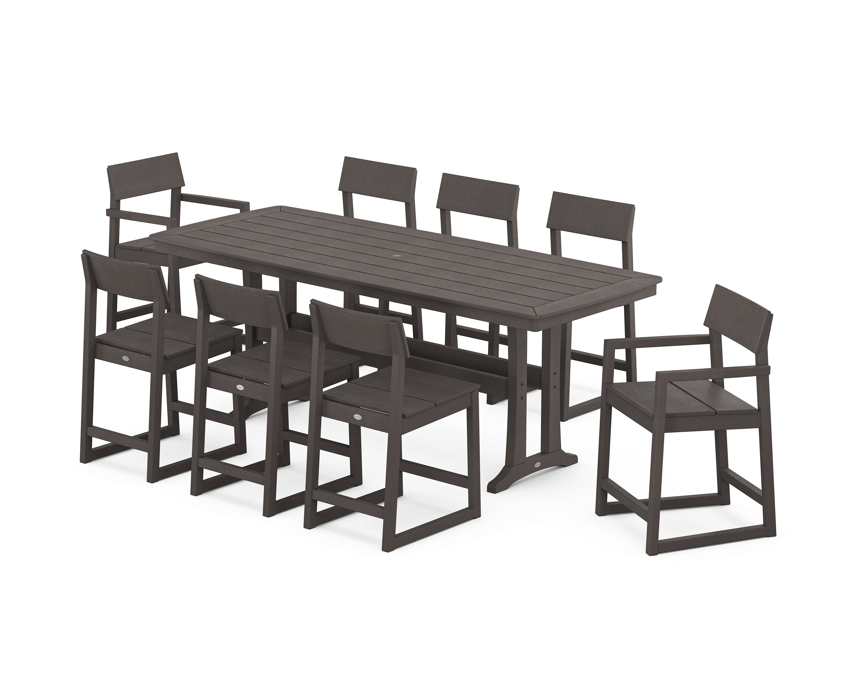 POLYWOOD EDGE 9-Piece Counter Set with Trestle Legs in Vintage Coffee