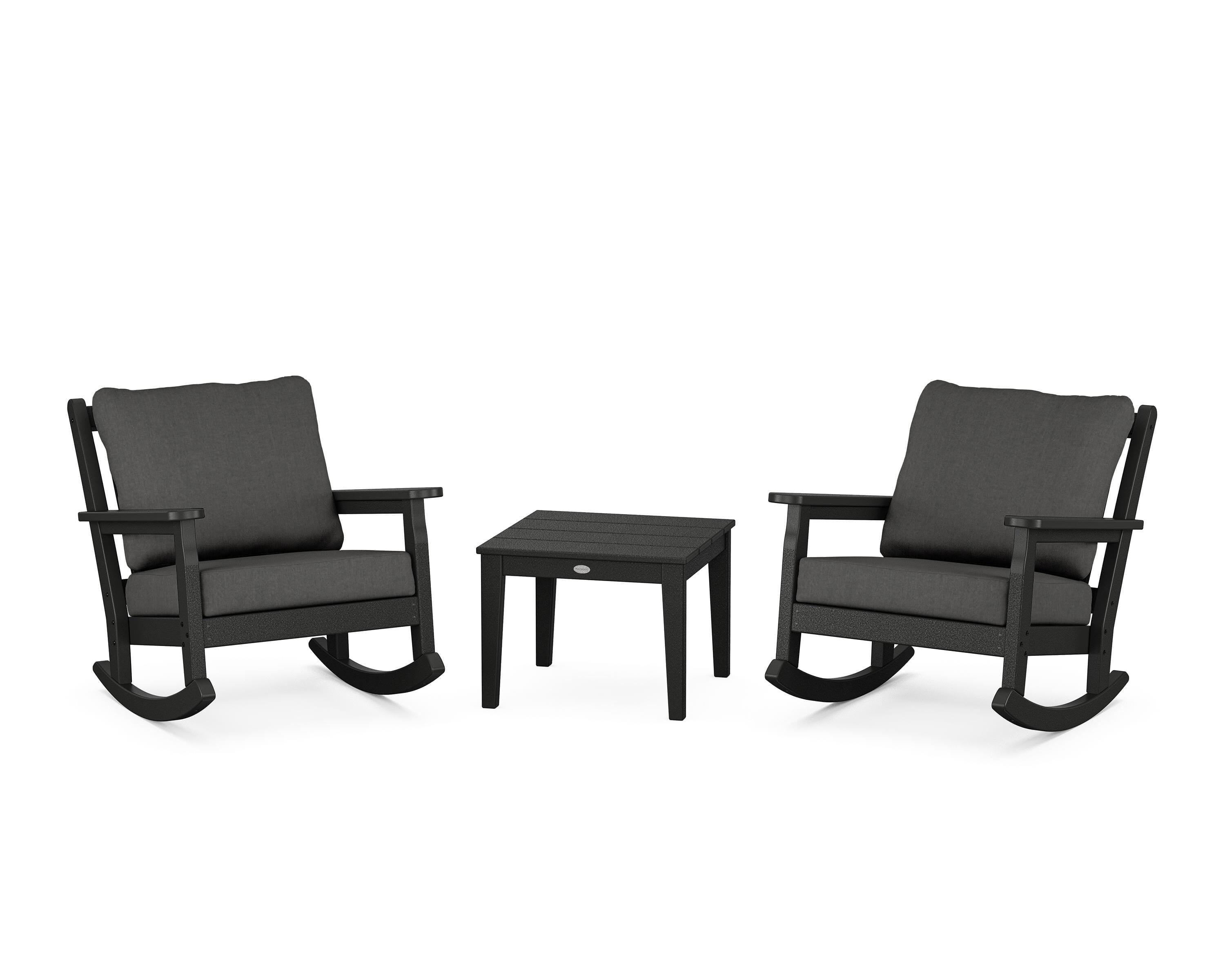 POLYWOOD Chippendale 3-Piece Deep Seating Rocker Set in Black / Spectrum Carbon