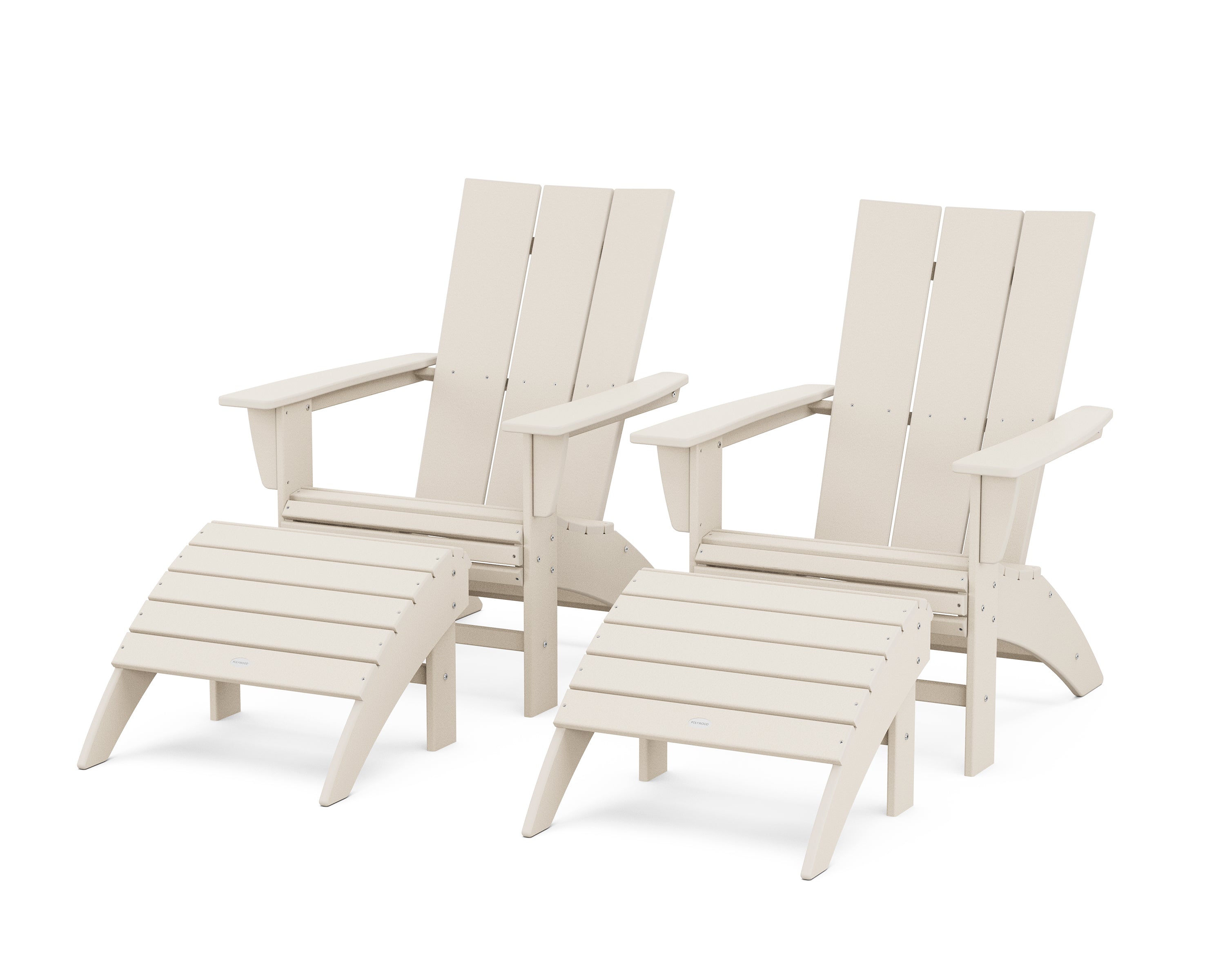 POLYWOOD® Modern Curveback Adirondack Chair 4-Piece Set with Ottomans in Sand