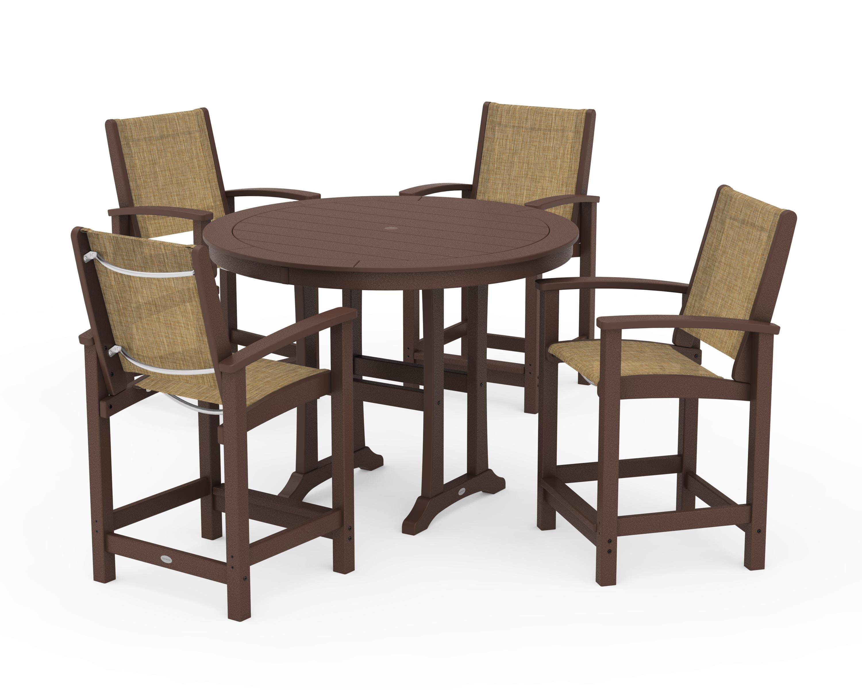 POLYWOOD Coastal 5-Piece Counter Set in Mahogany / Burlap Sling