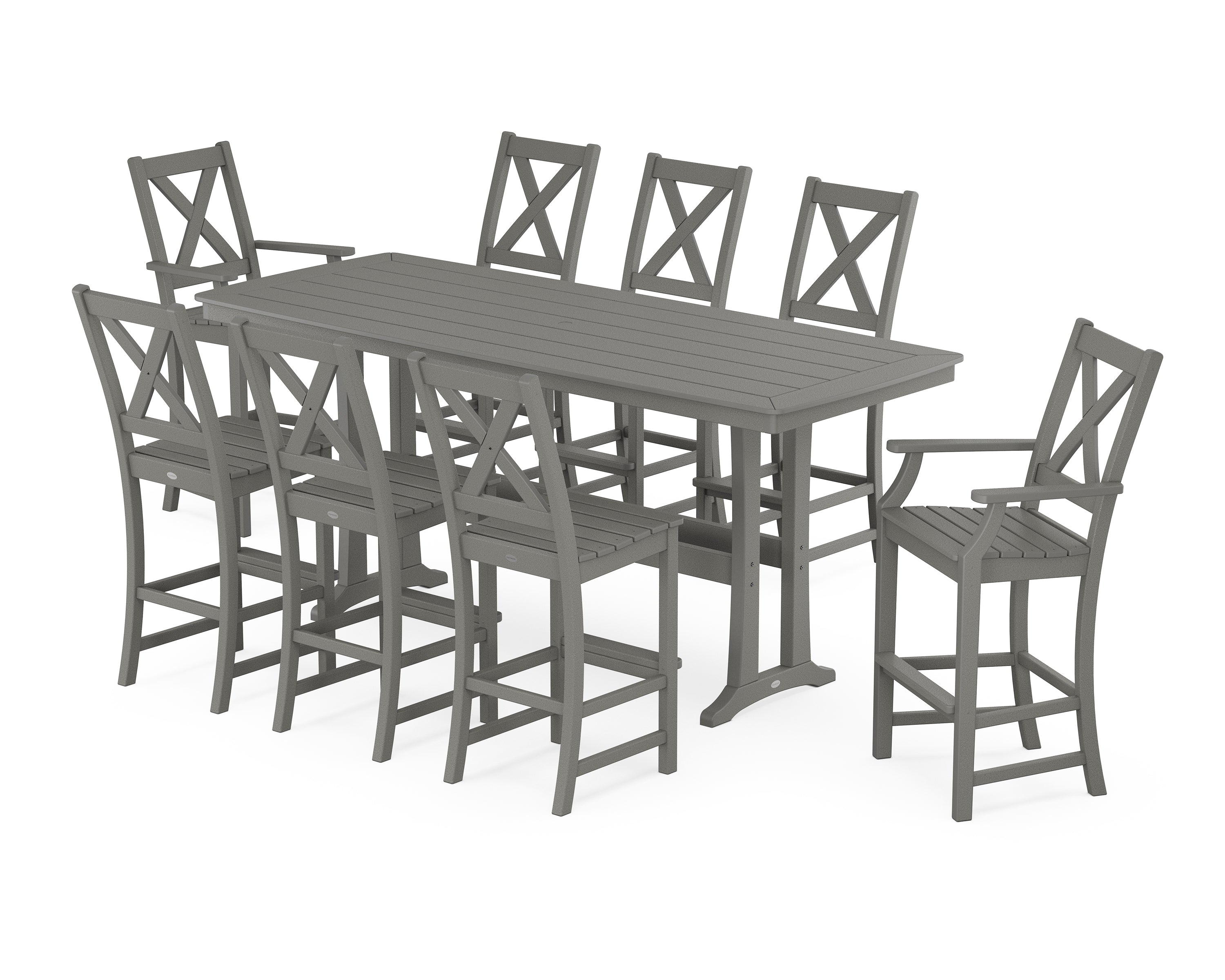 POLYWOOD Braxton 9-Piece Bar Set with Trestle Legs in Slate Grey