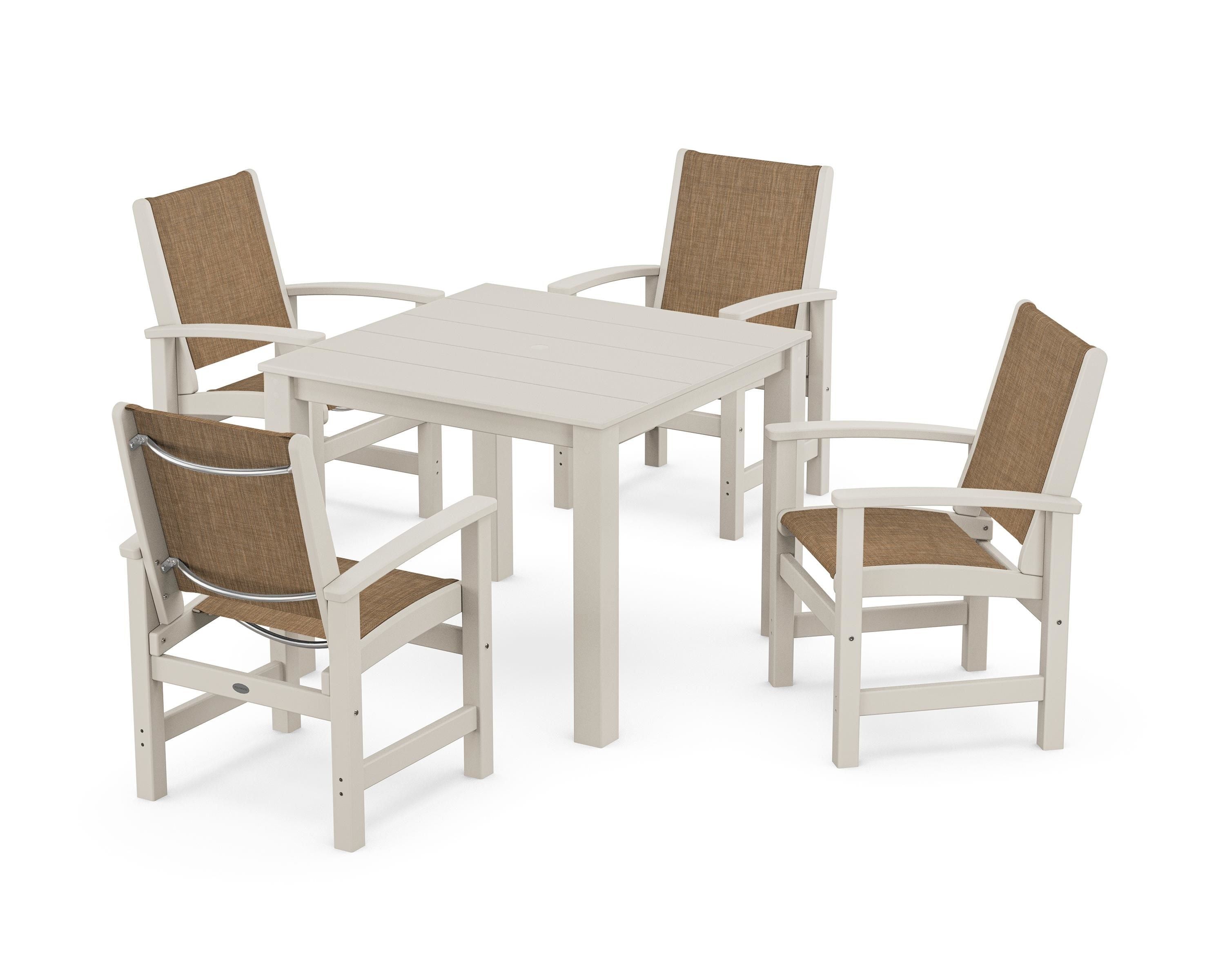 POLYWOOD Coastal 5-Piece Parsons Dining Set in Sand / Burlap Sling