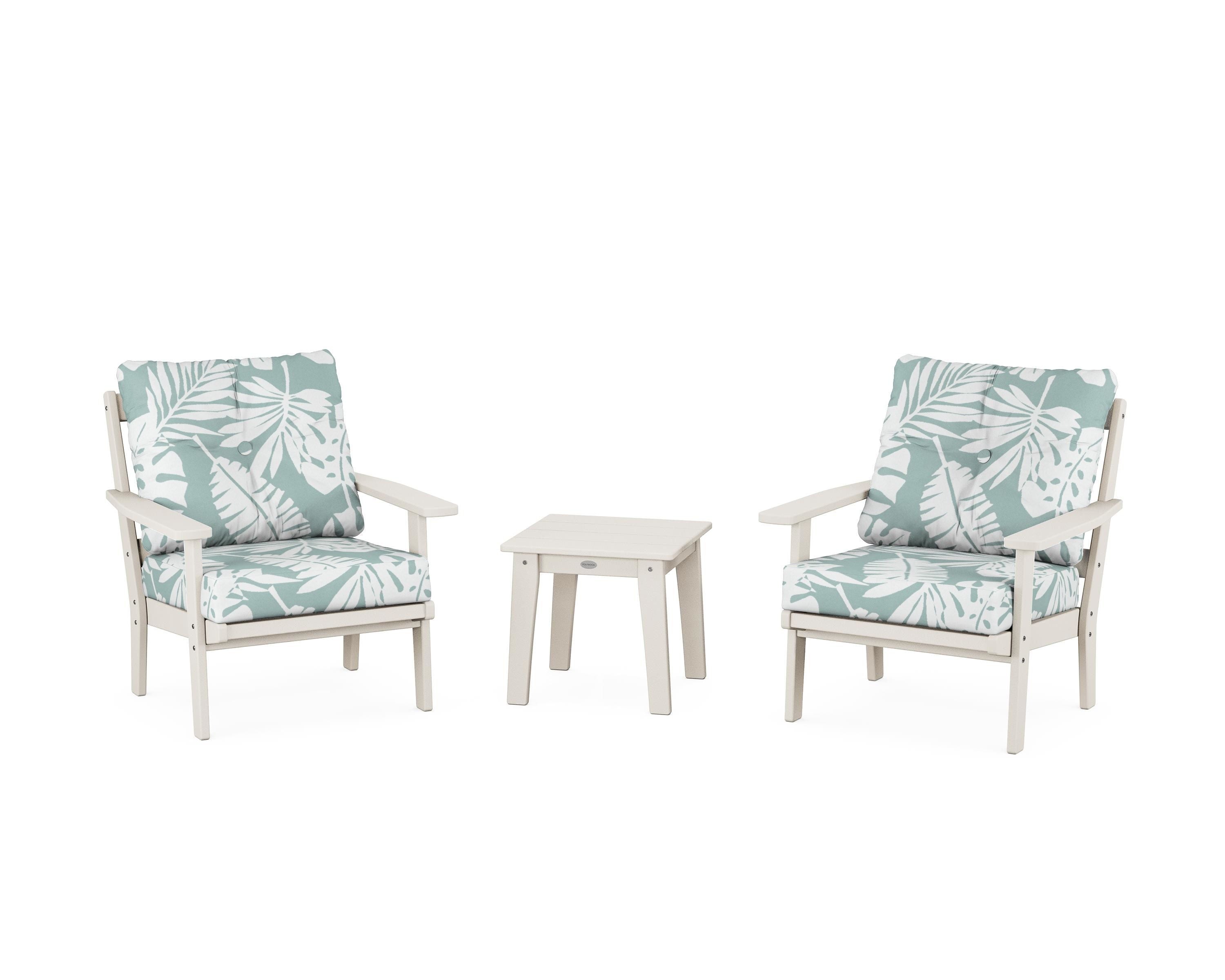 POLYWOOD Oxford 3-Piece Deep Seating Set in Sand / Leaf Glacier Spa
