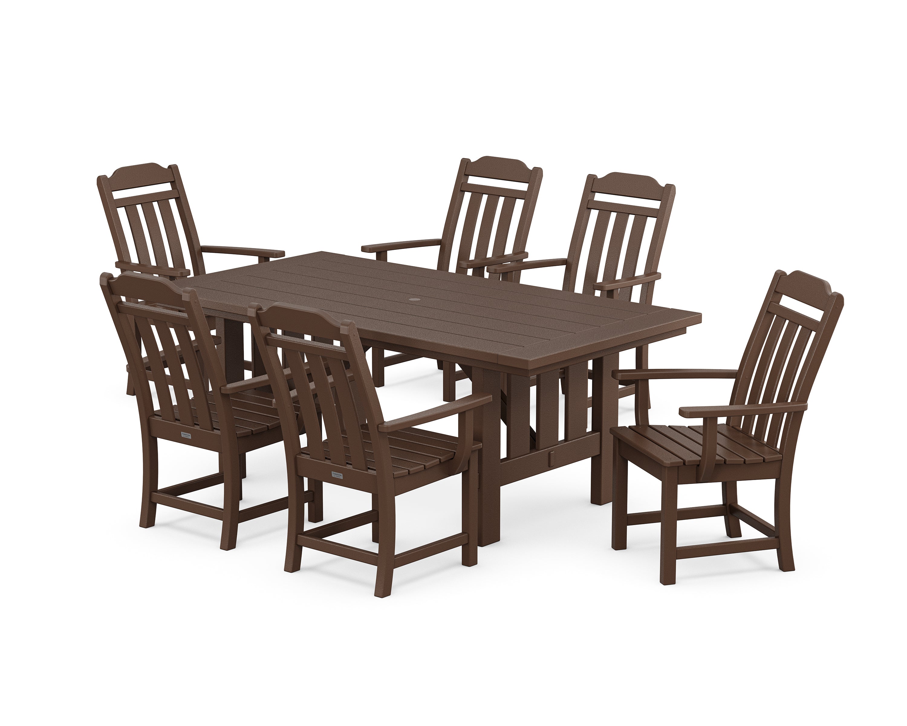 POLYWOOD Cottage Arm Chair 7-Piece Mission Dining Set in Mahogany