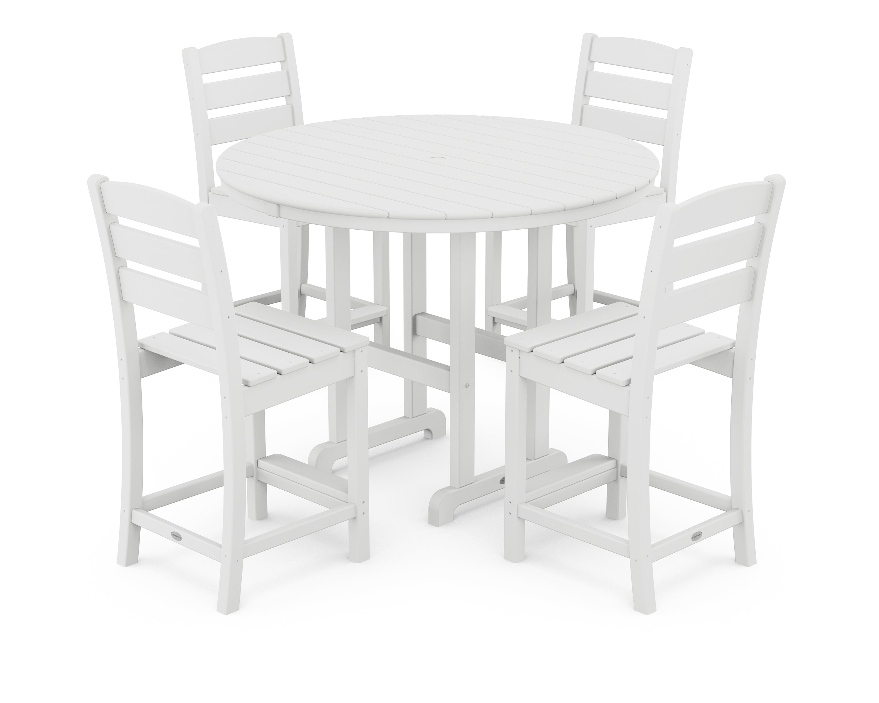 POLYWOOD® Lakeside 5-Piece Farmhouse Round Side Chair Counter Set in White