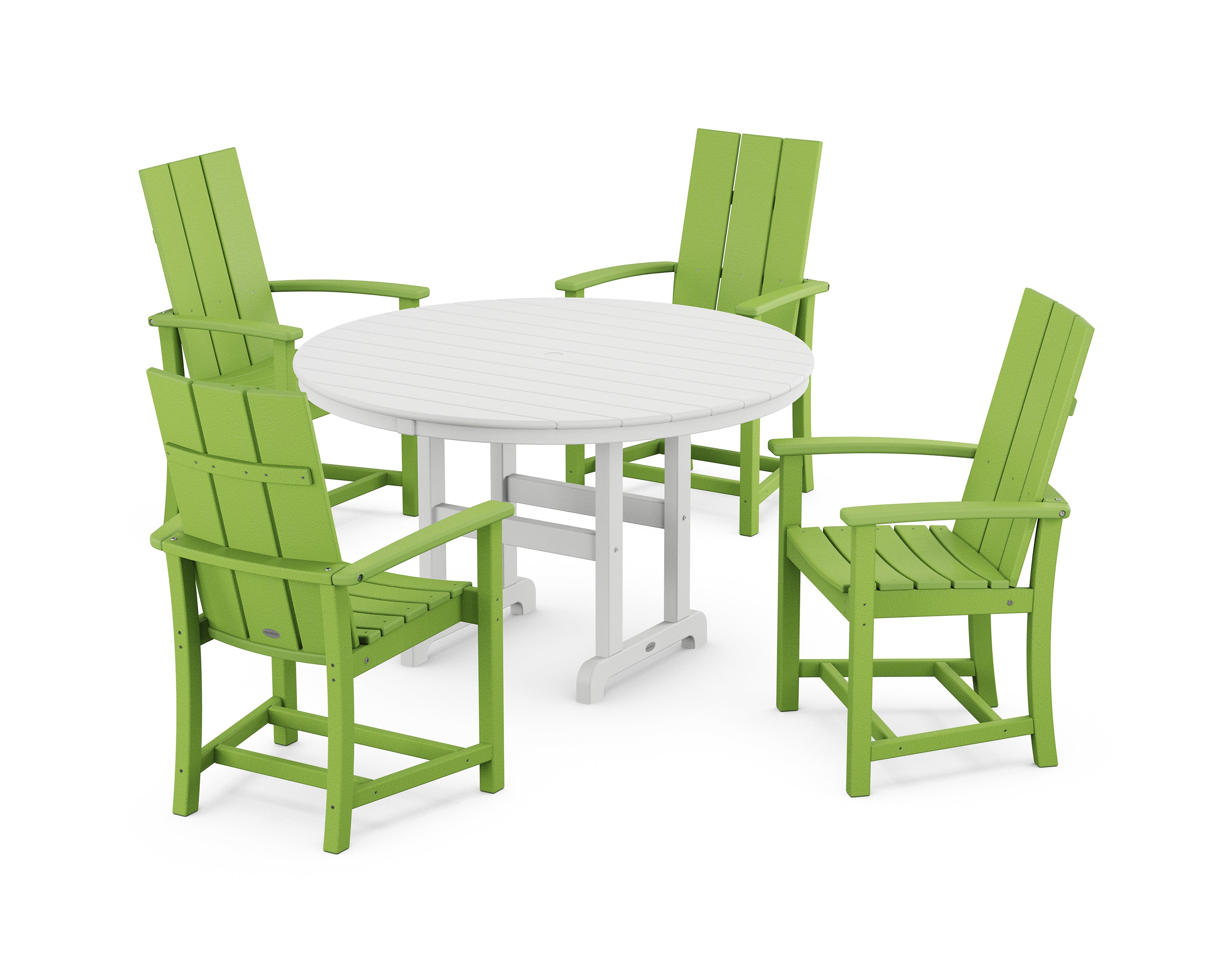 POLYWOOD® Modern Adirondack 5-Piece Round Farmhouse Dining Set in Lime / White