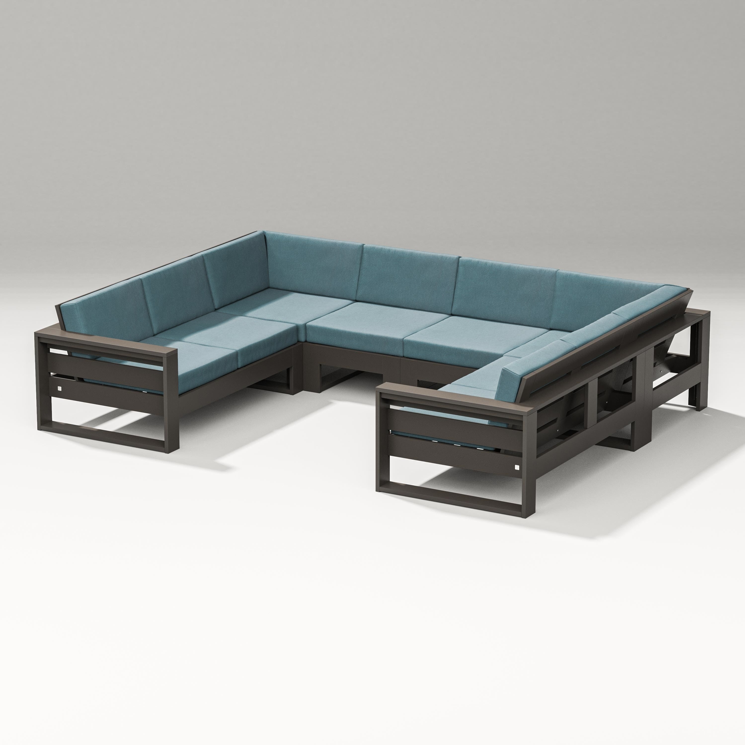 PW Designer Series Latitude U-Shaped Sectional in Vintage Coffee / Ocean Teal