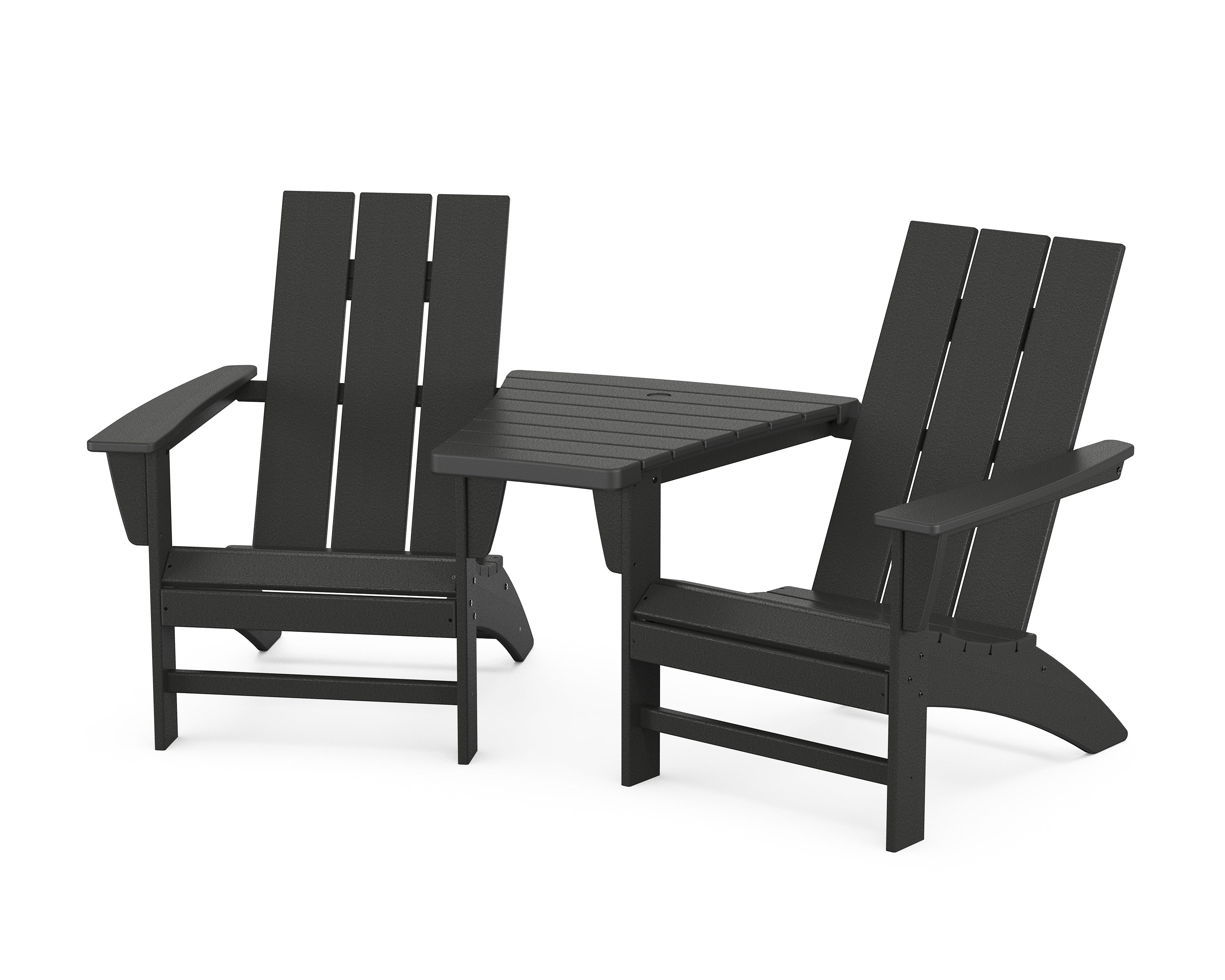 POLYWOOD® Modern 3-Piece Adirondack Set with Angled Connecting Table in Black