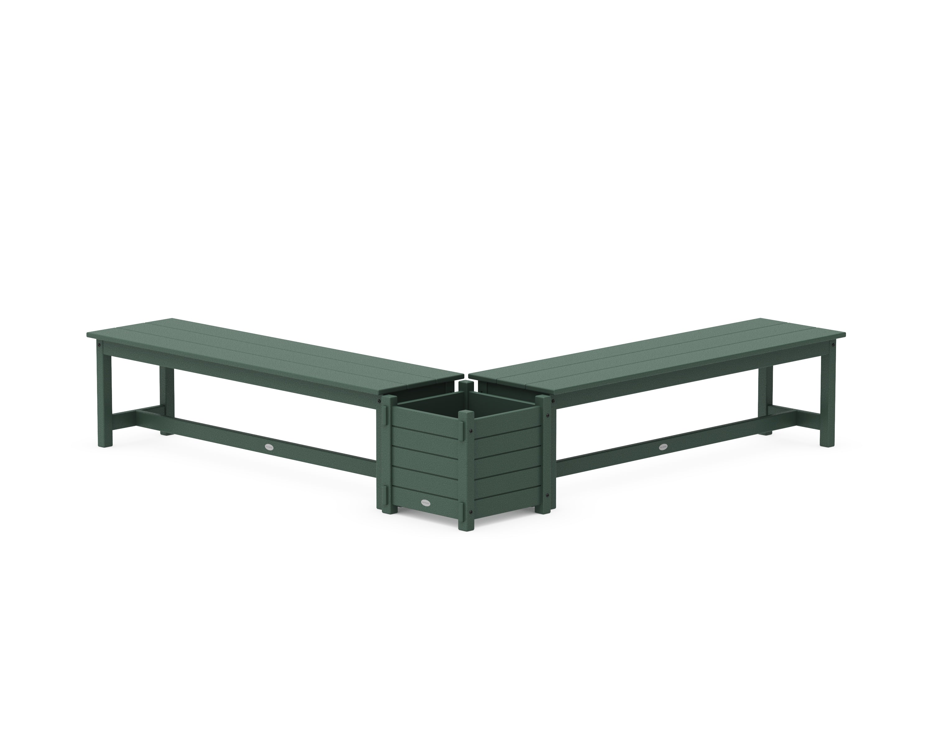 POLYWOOD 60" Nautical L- Shaped Planter Bench Set in Green
