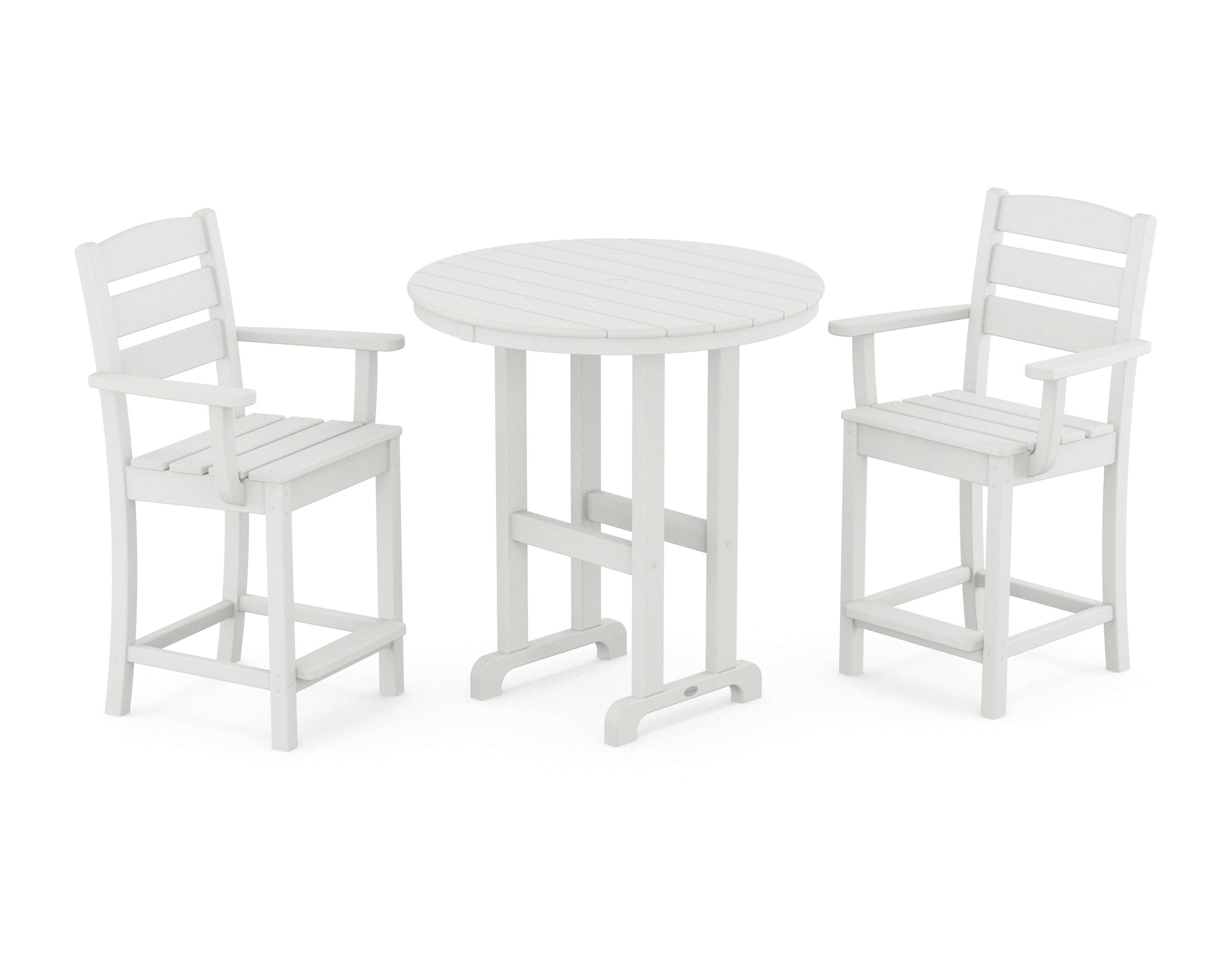 POLYWOOD® Lakeside 3-Piece Round Farmhouse Arm Chair Counter Set in White