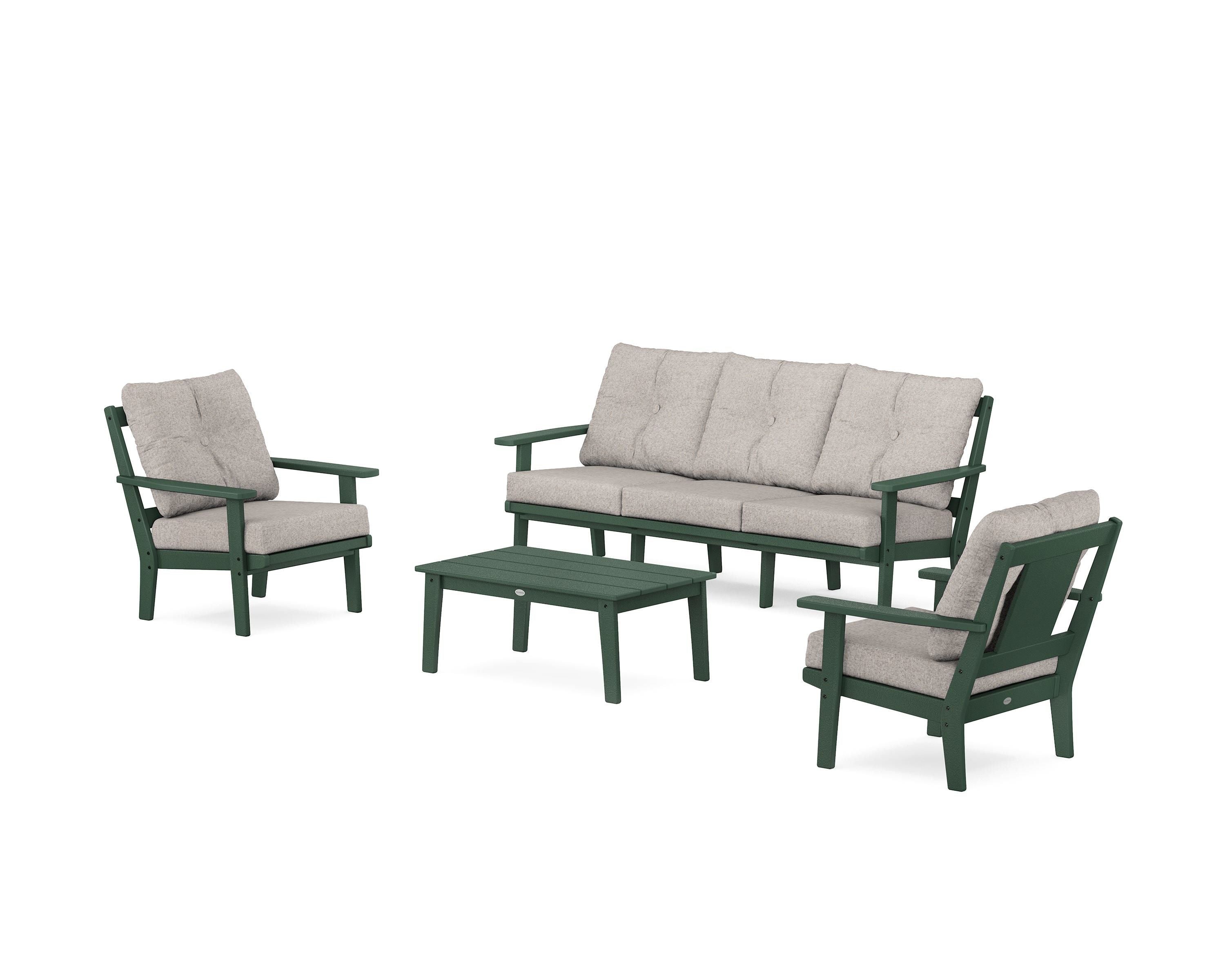 POLYWOOD Prairie 4-Piece Deep Seating Set with Sofa in Green / Weathered Tweed