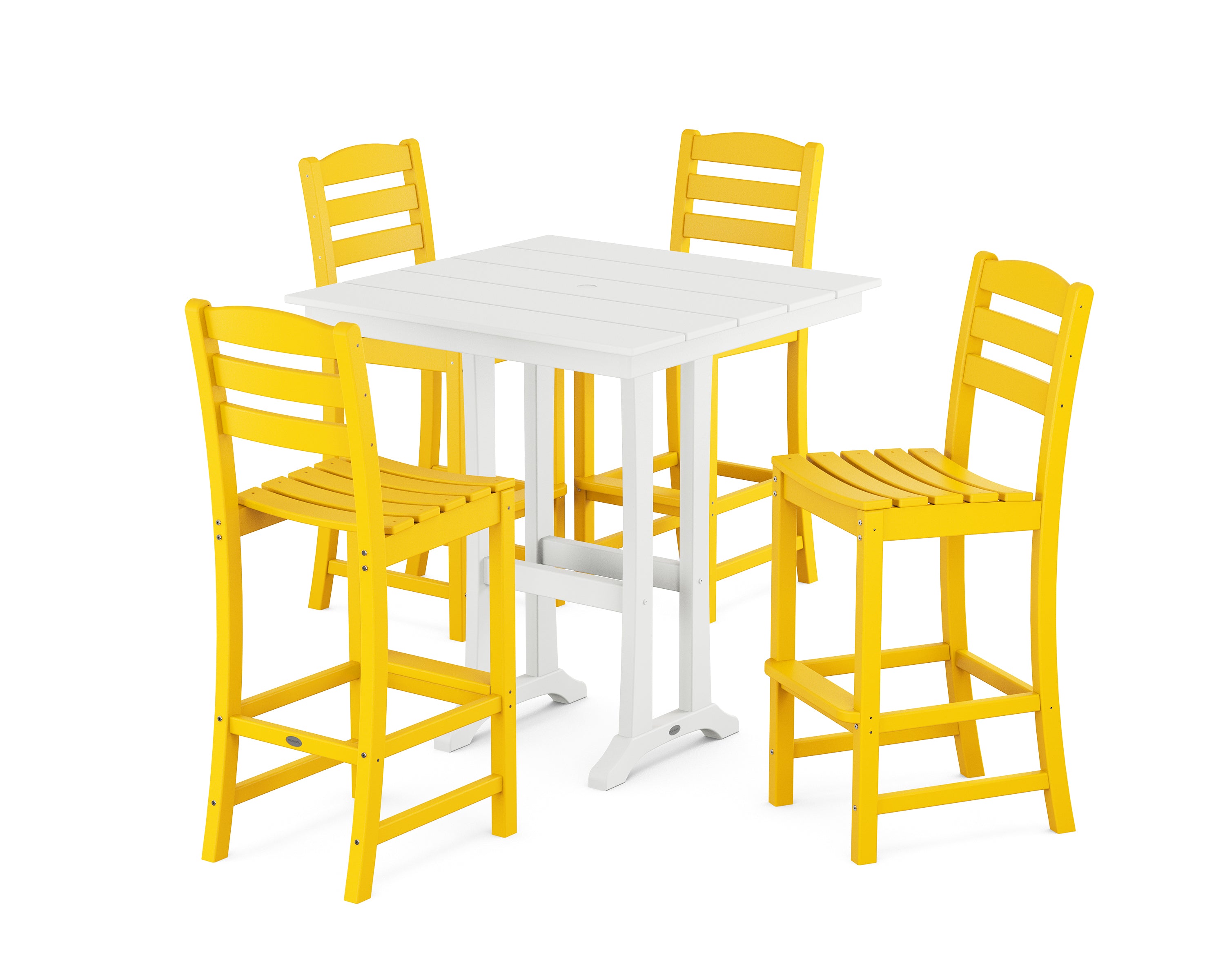 POLYWOOD La Casa Café 5-Piece Farmhouse Trestle Bar Set in Lemon / White
