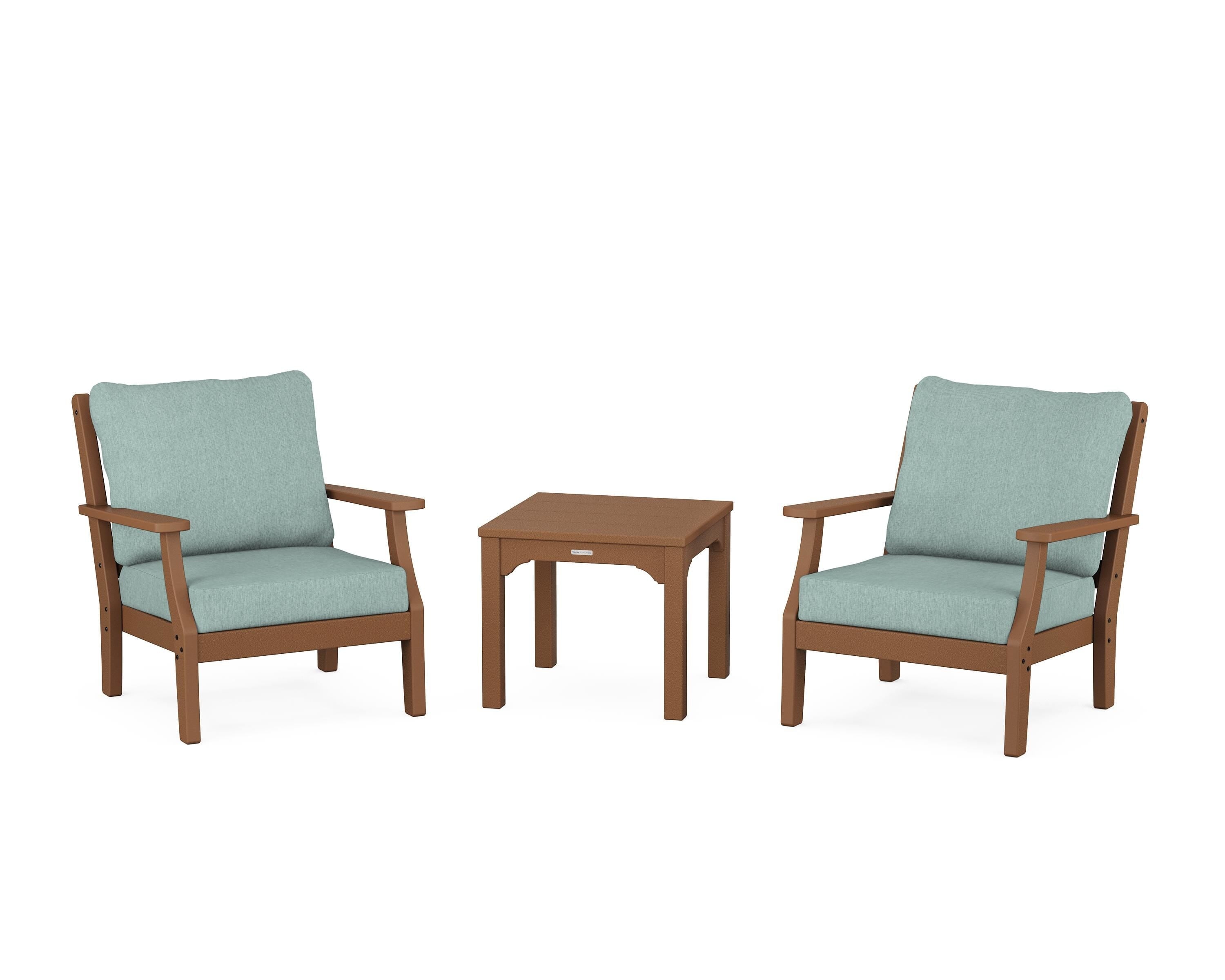 Martha Stewart by POLYWOOD Chinoiserie 3-Piece Deep Seating Set in Teak / Glacier Spa