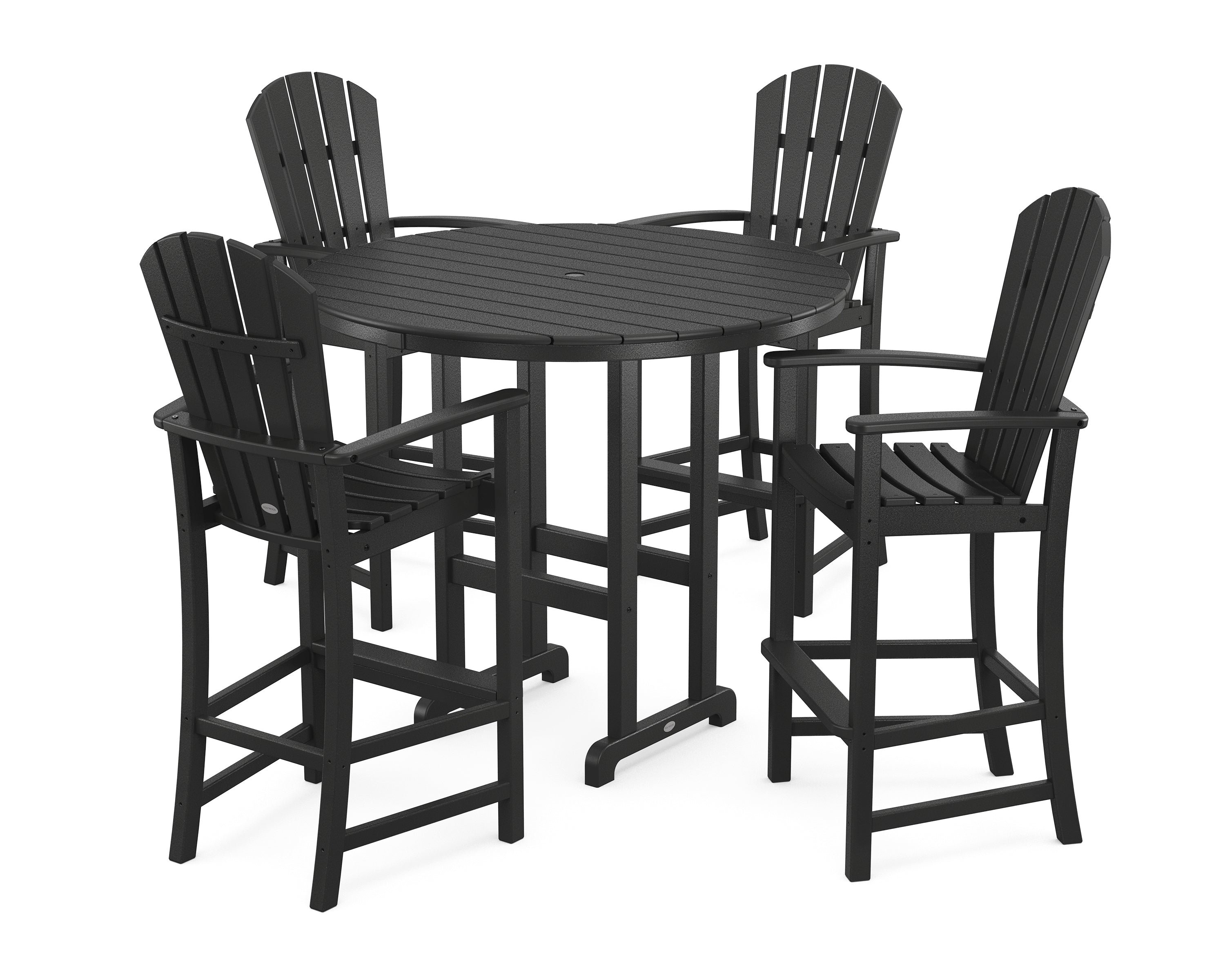 POLYWOOD® Palm Coast 5-Piece Round Farmhouse Bar Set in Black