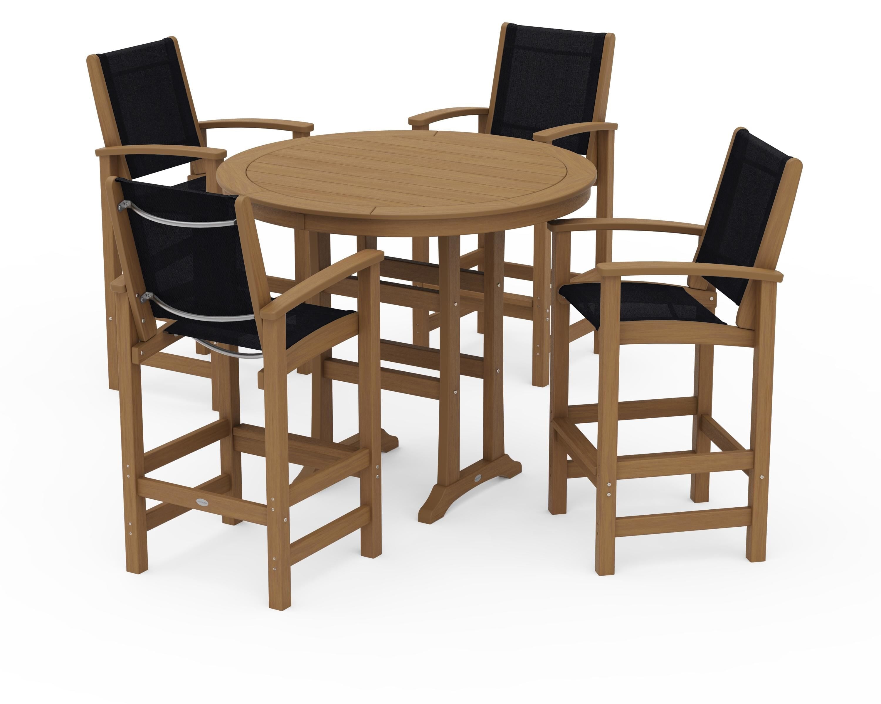 POLYWOOD Coastal 5-Piece Nautical Trestle Bar Set in Natural / Black Sling