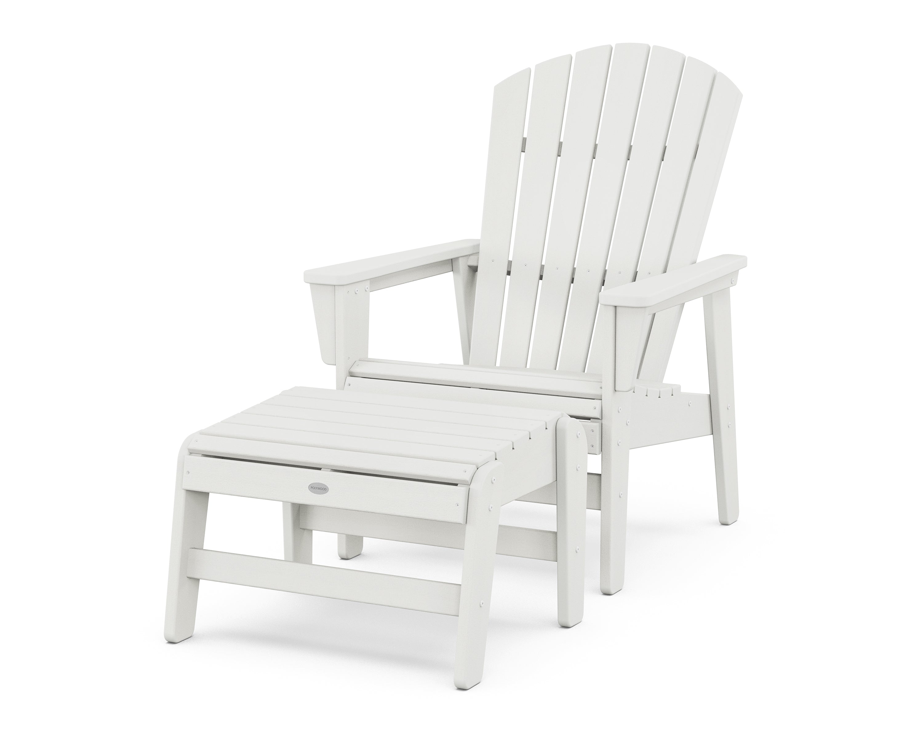 POLYWOOD Nautical Grand Upright Adirondack Chair with Ottoman in Vintage White