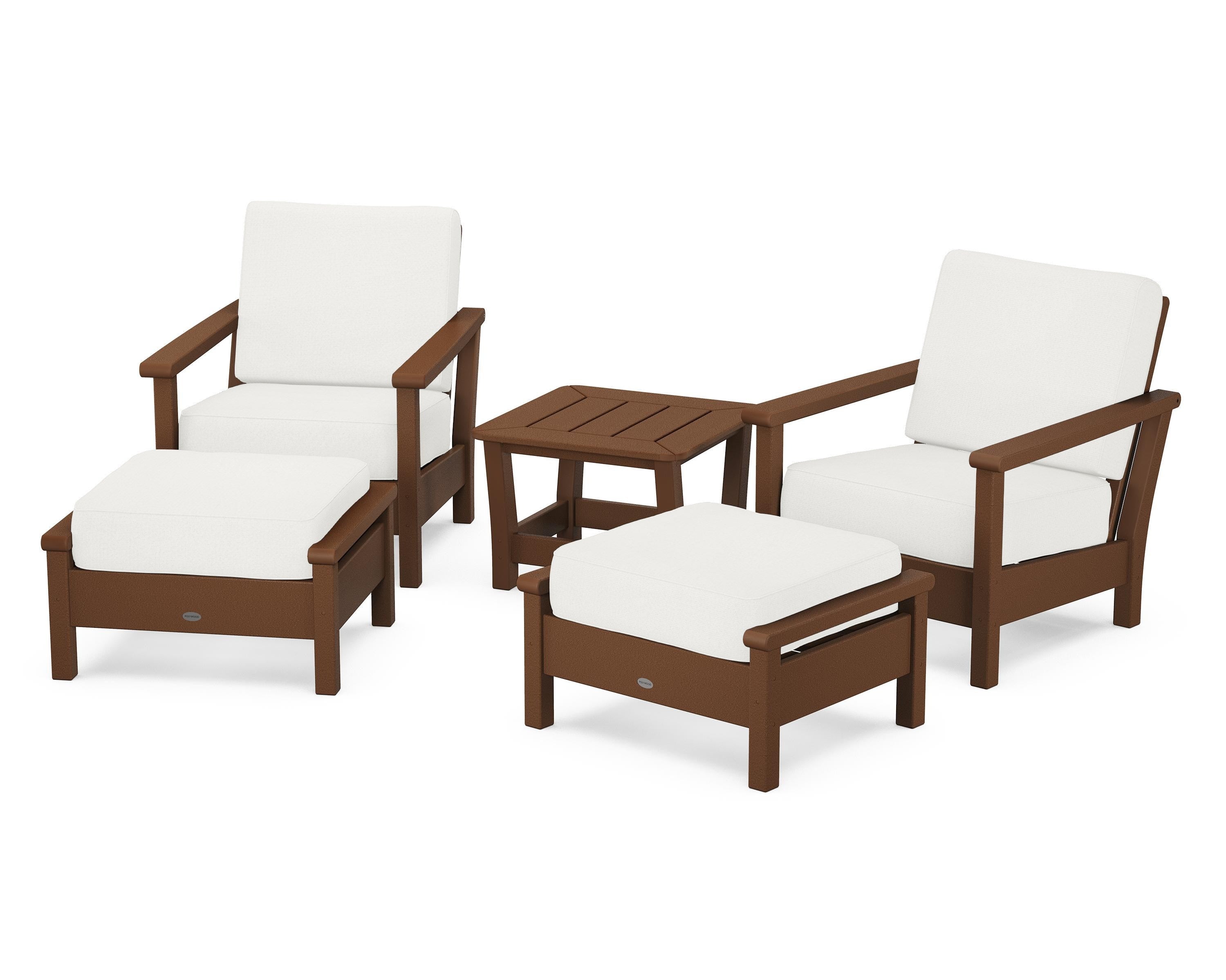 POLYWOOD Harbour 5-Piece Deep Seating Chair Set in Teak / Natural Linen