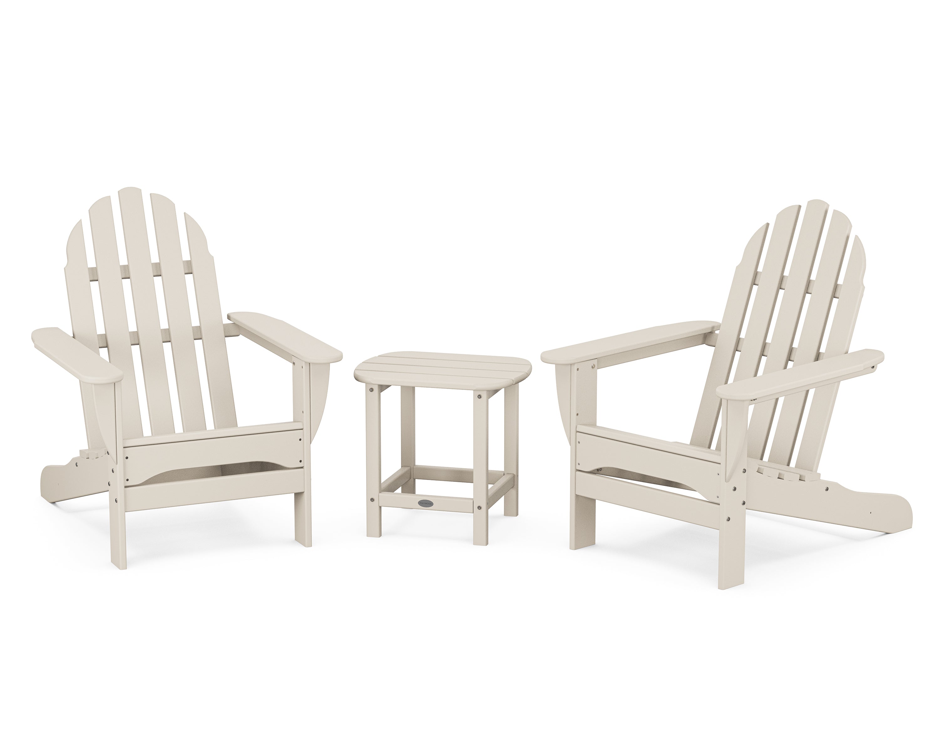 POLYWOOD Classic Adirondack 3-Piece Set with South Beach 18" Side Table in Sand