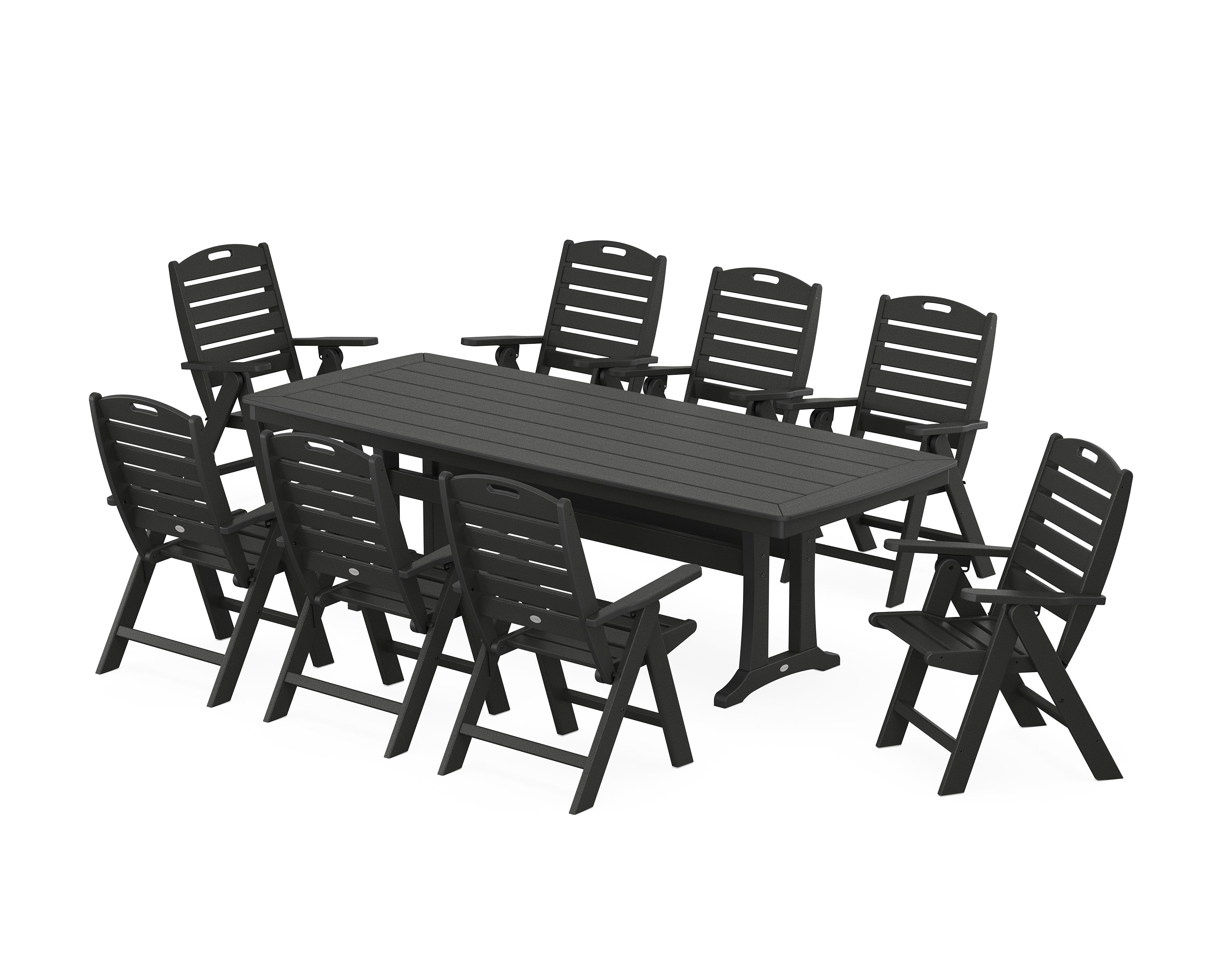 POLYWOOD® Nautical Highback 9-Piece Dining Set with Trestle Legs in Black