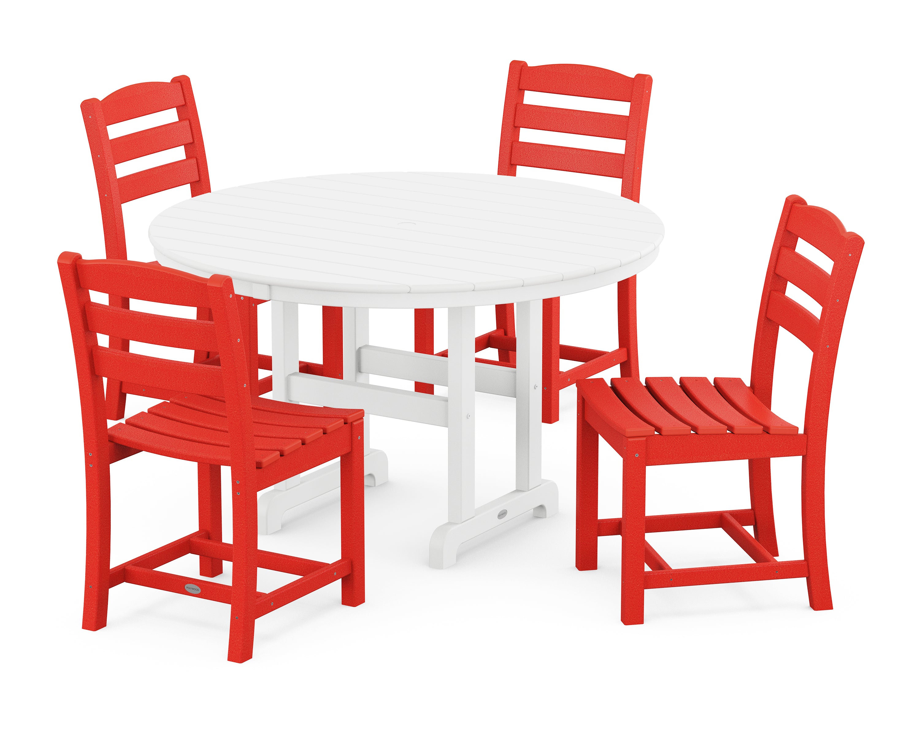 POLYWOOD® La Casa Café Side Chair 5-Piece Round Farmhouse Dining Set in Sunset Red / White