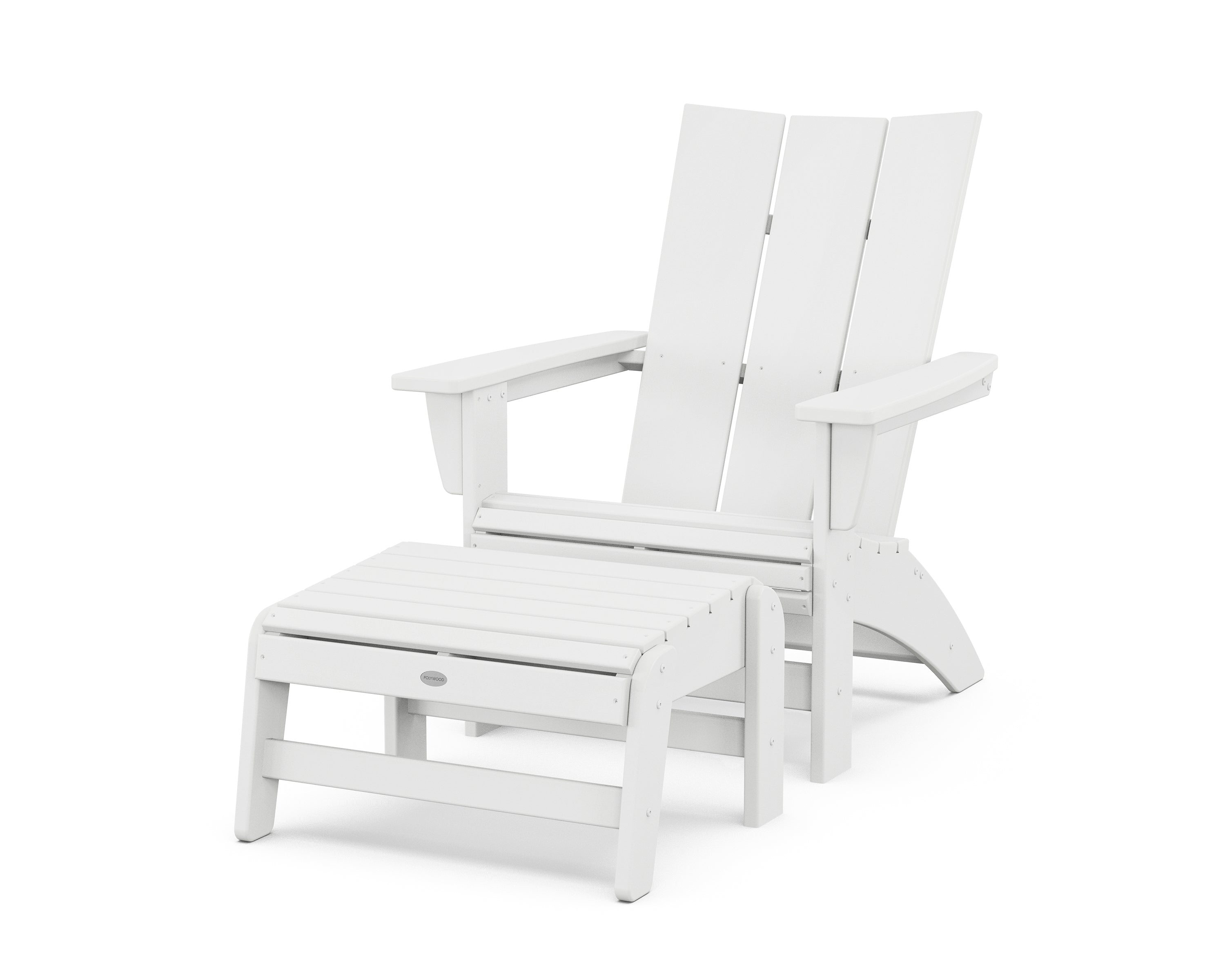 POLYWOOD Modern Grand Adirondack Chair with Ottoman in White
