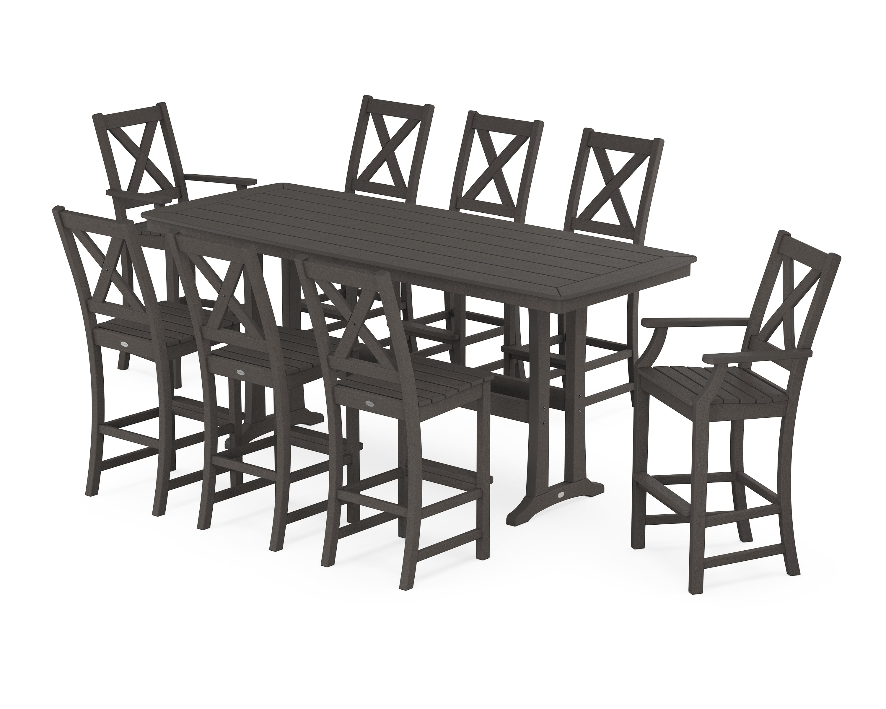POLYWOOD Braxton 9-Piece Bar Set with Trestle Legs in Vintage Coffee