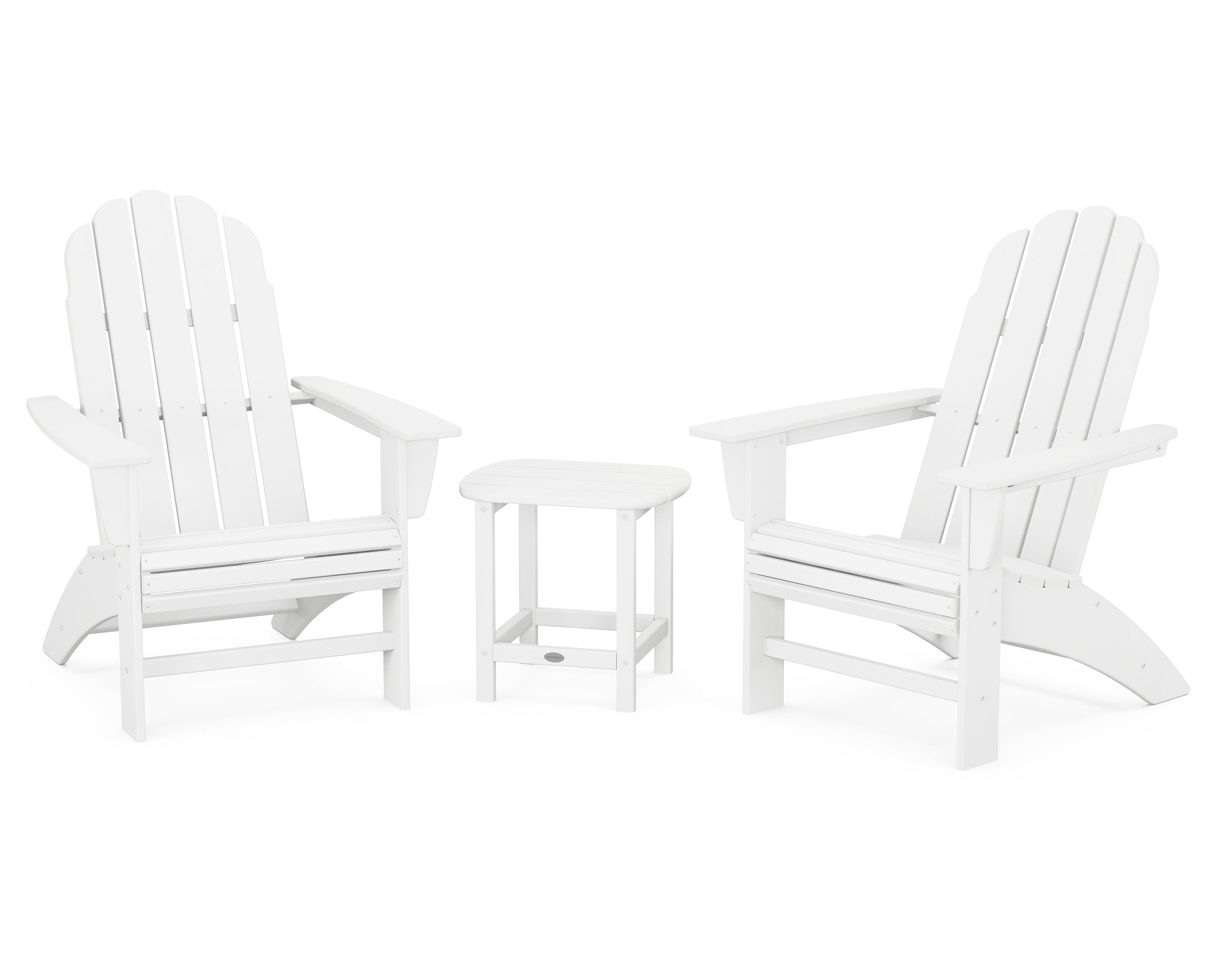 POLYWOOD® Vineyard 3-Piece Curveback Adirondack Set with South Beach 18" Side Table in White
