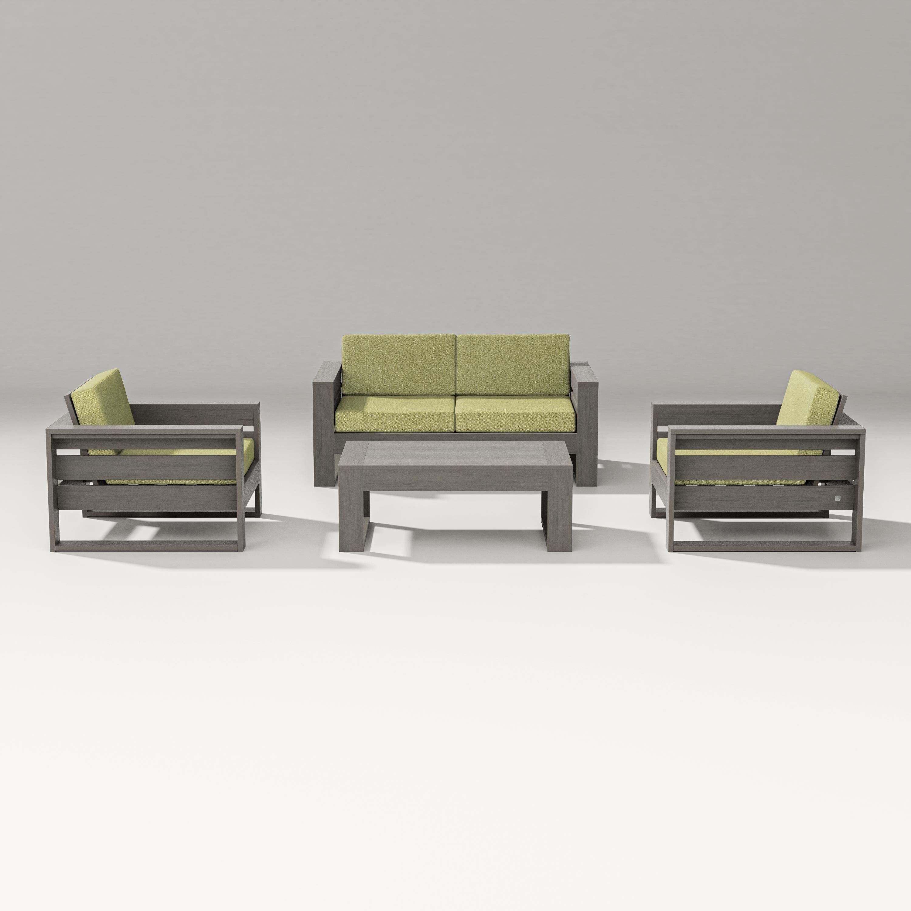 PW Designer Series Latitude 4-Piece Lounge Loveseat Set in Driftwood / Chartreuse Boucle