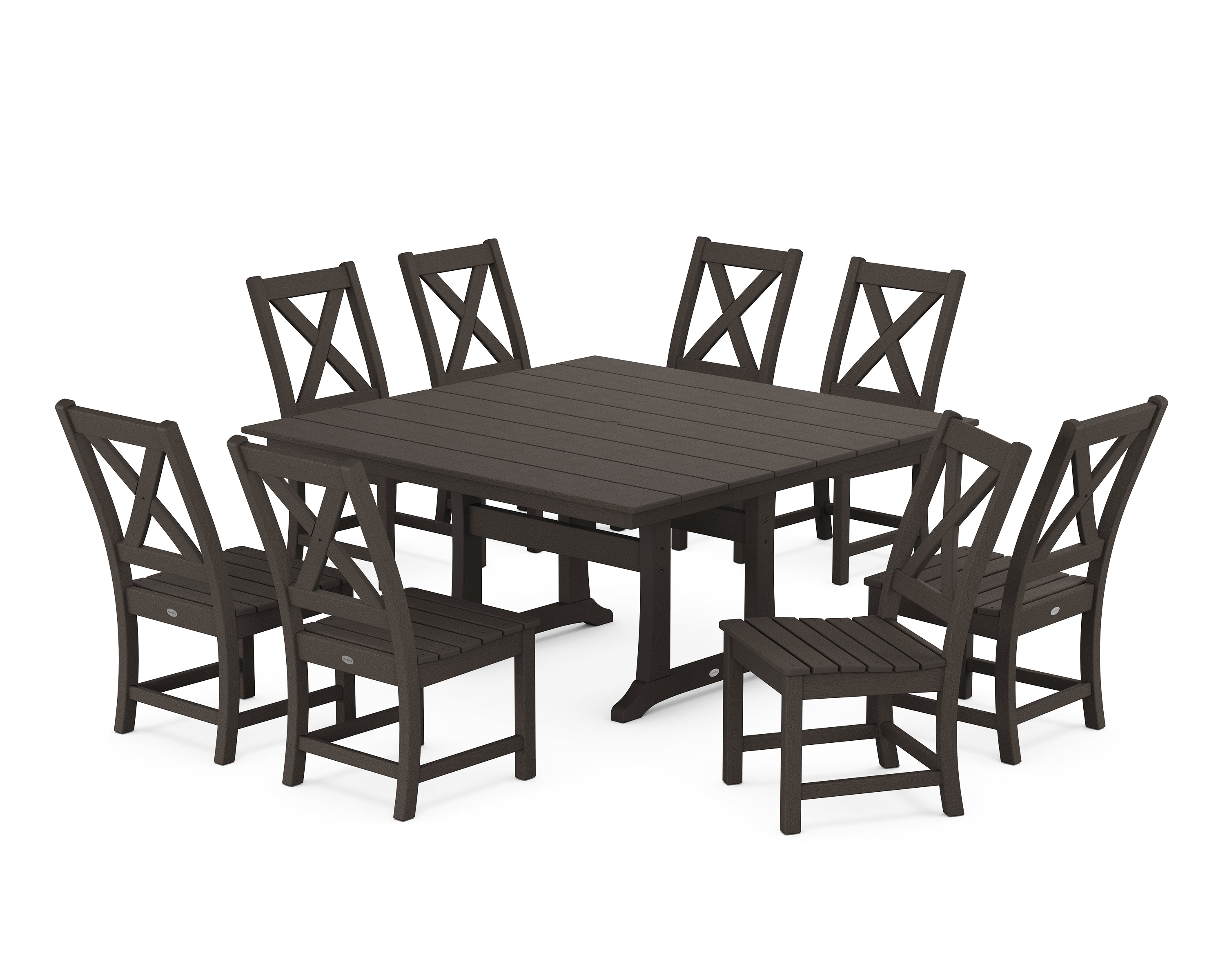 POLYWOOD® Braxton Side Chair 9-Piece Farmhouse Dining Set in Vintage Coffee