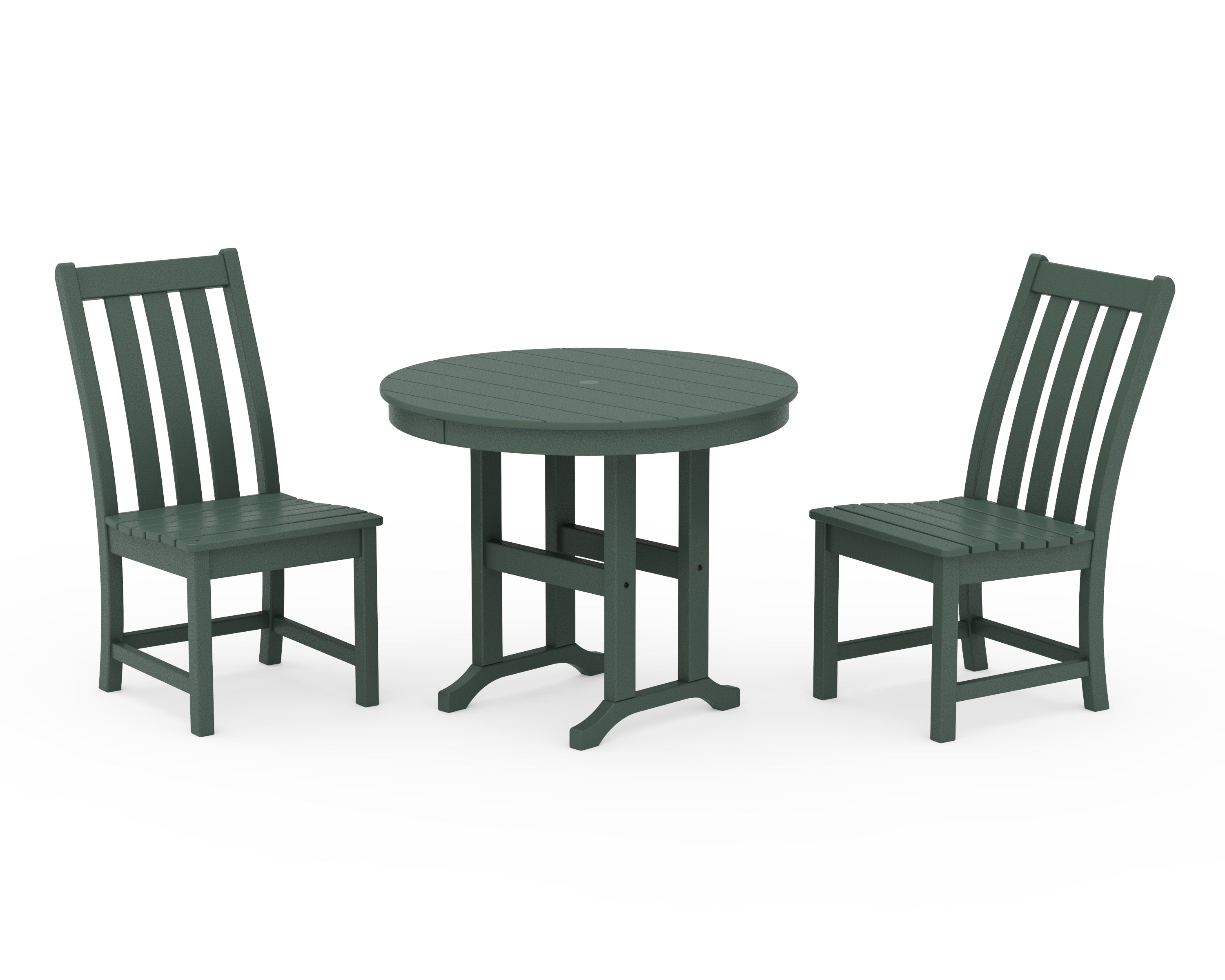 POLYWOOD Vineyard Side Chair 3-Piece Round Dining Set in Green