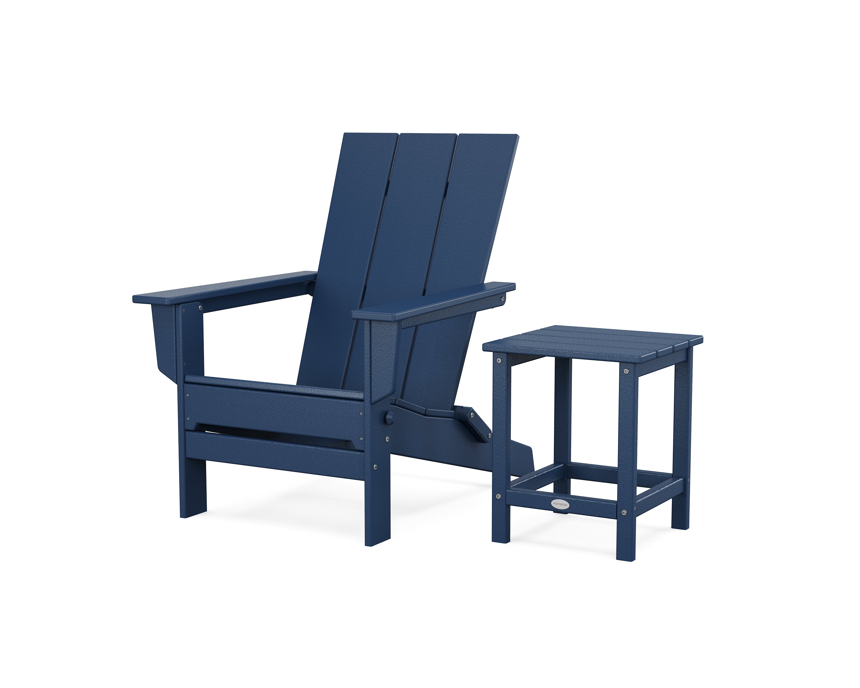 POLYWOOD Modern Studio Folding Adirondack Chair with Side Table in Navy