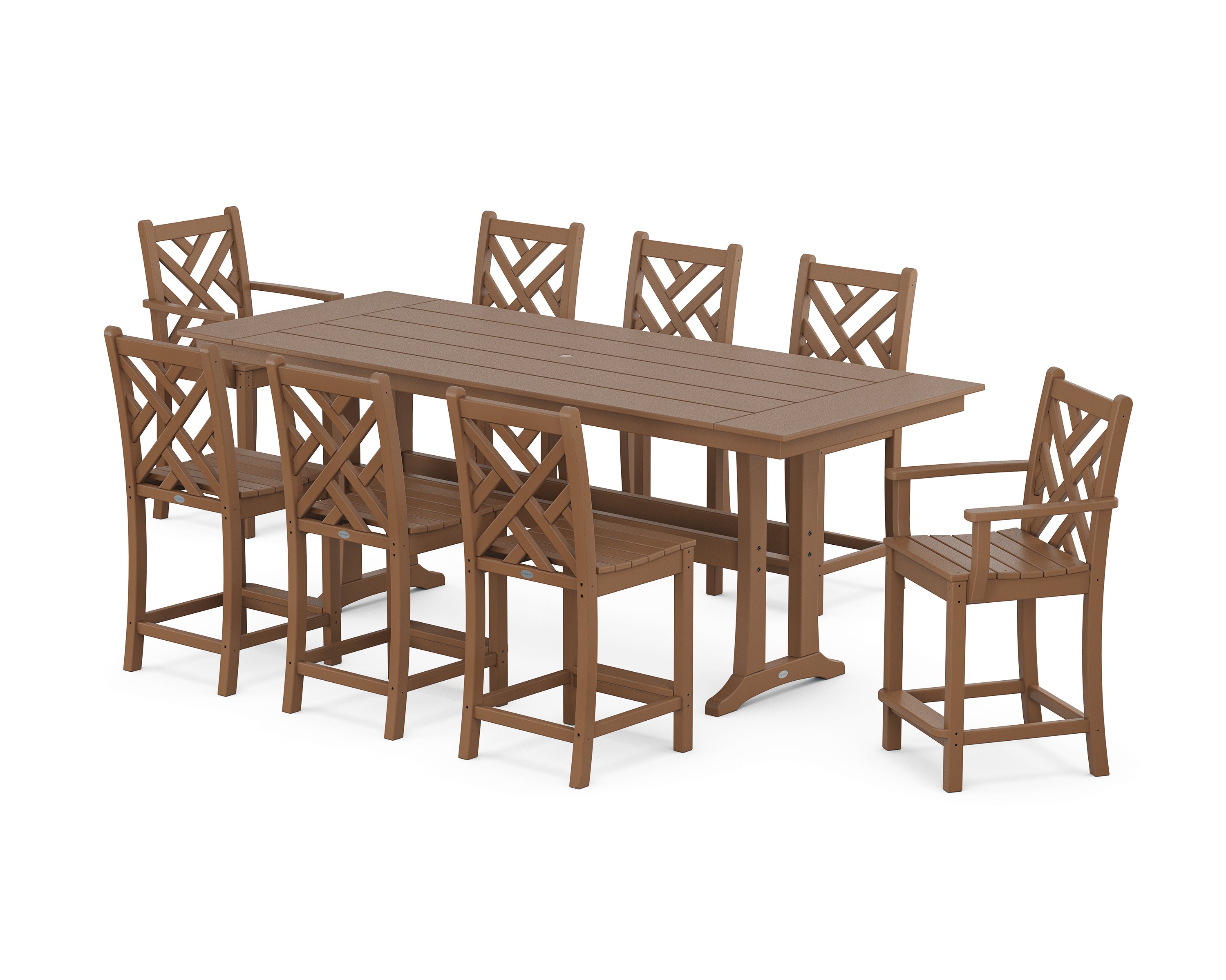 POLYWOOD® Chippendale 9-Piece Farmhouse Counter Set with Trestle Legs in Teak