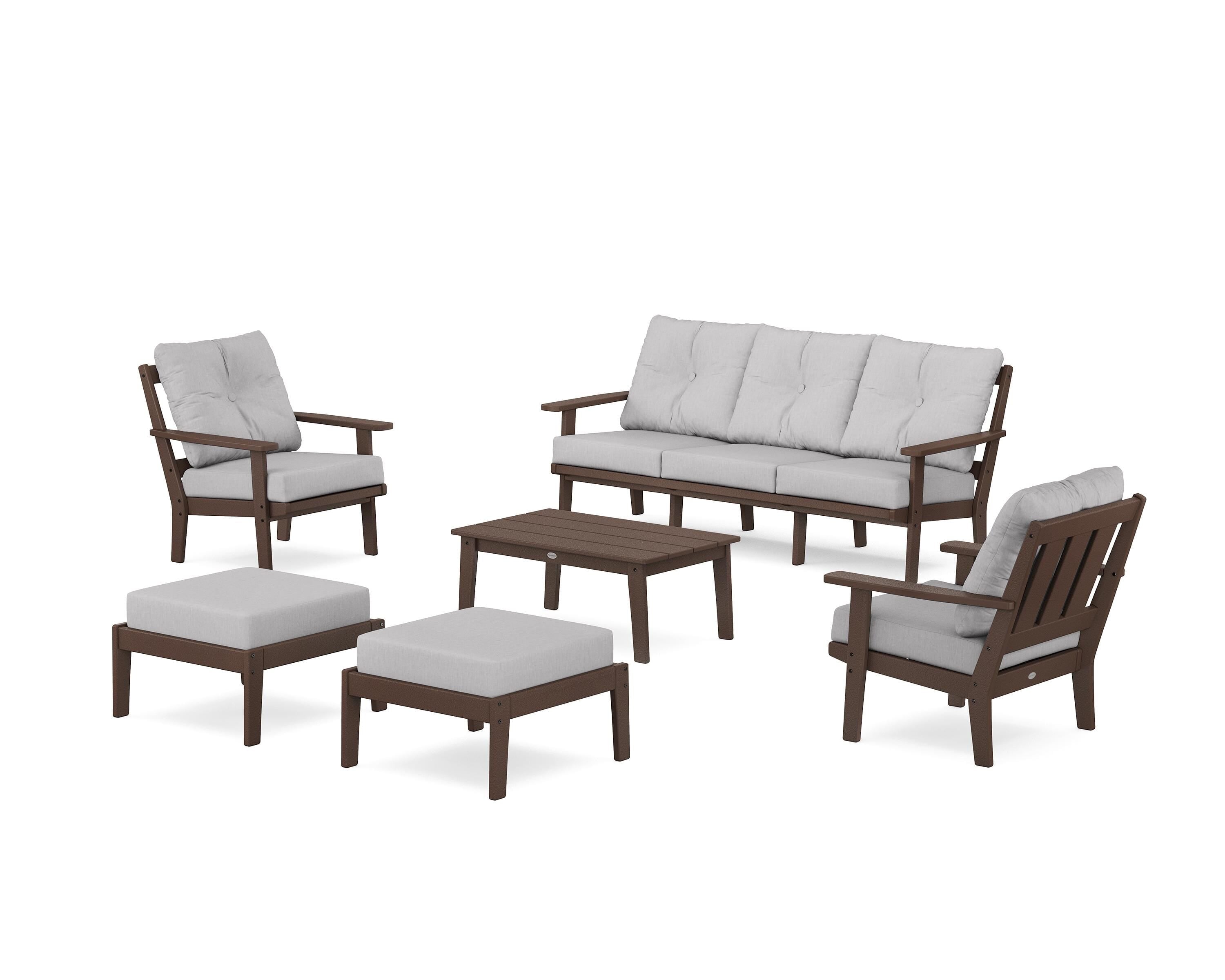 POLYWOOD Oxford 6-Piece Lounge Sofa Set in Mahogany / Granite