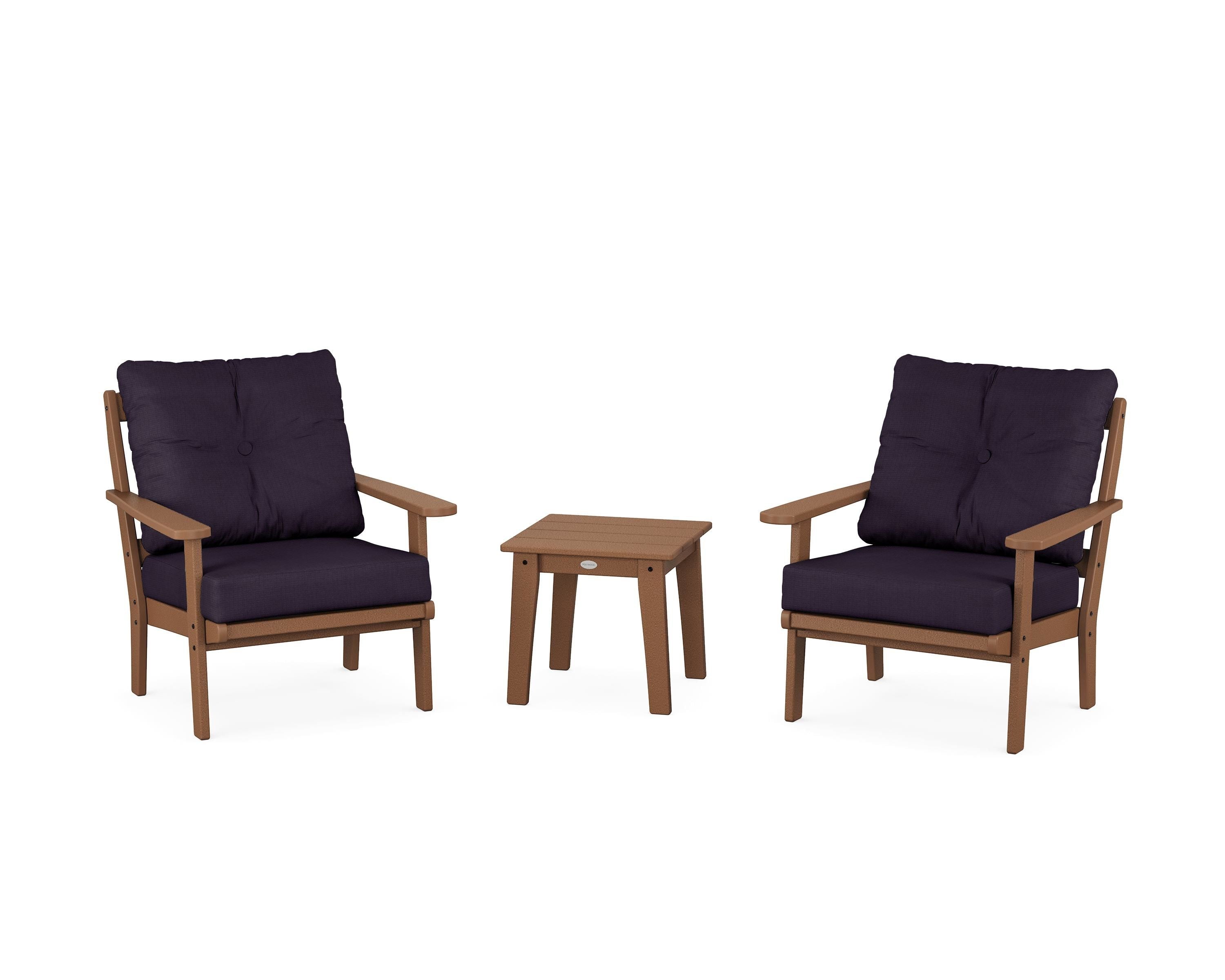 POLYWOOD Mission 3-Piece Deep Seating Set in Teak / Navy Linen