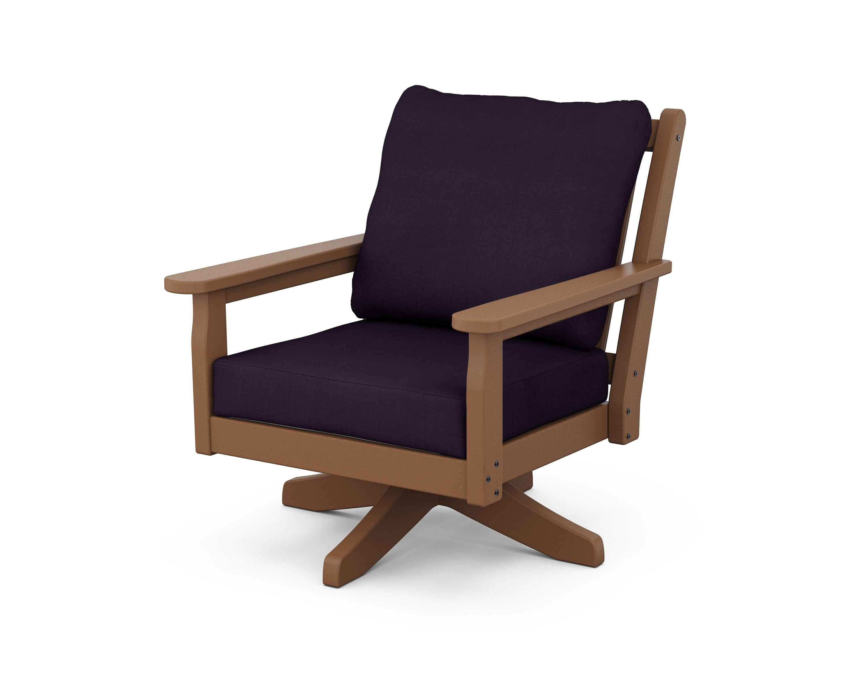 POLYWOOD Chippendale Deep Seating Swivel Chair in Teak / Navy Linen
