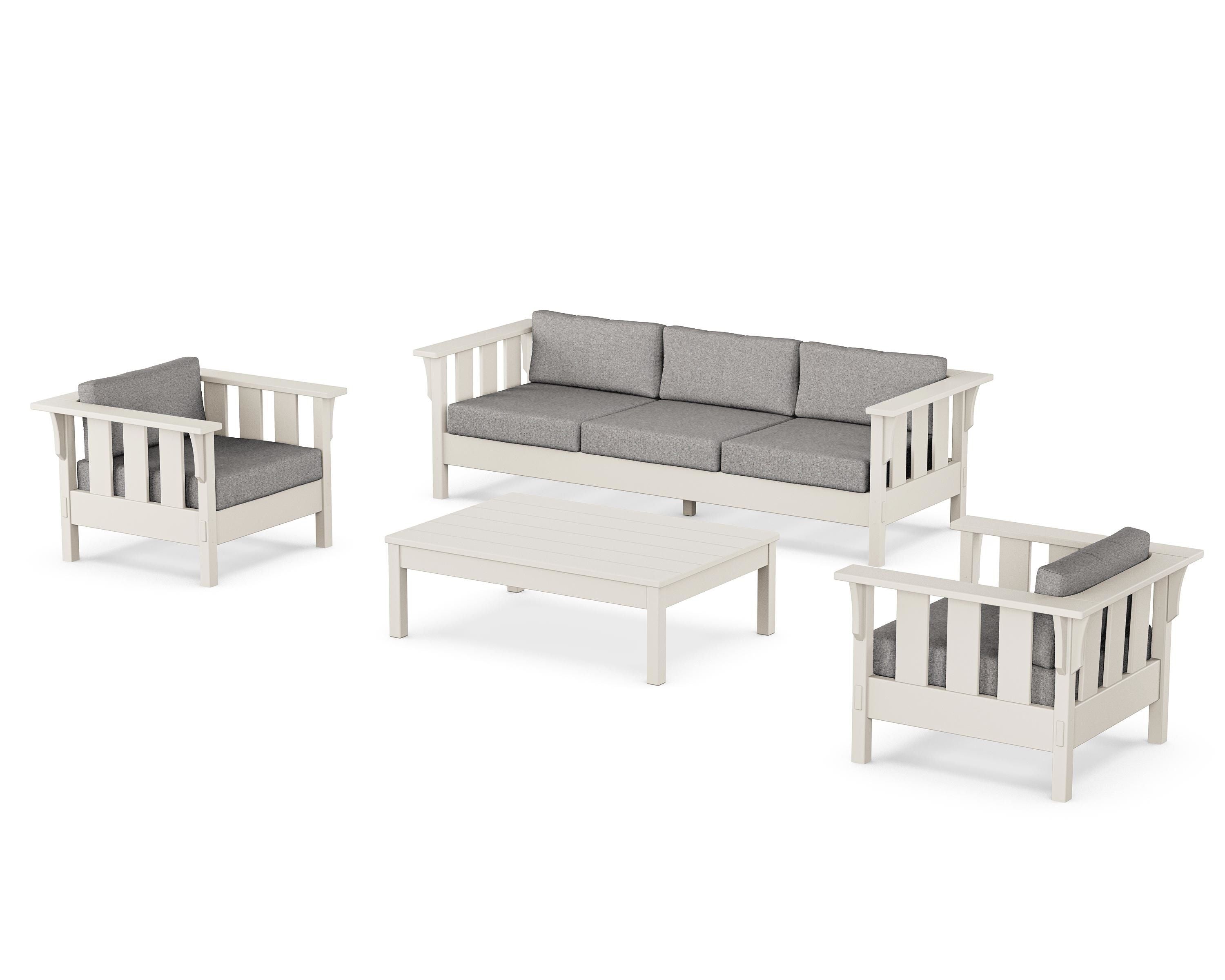 Martha Stewart by POLYWOOD Acadia 4-Piece Deep Seating Set with Sofa in Sand / Grey Mist