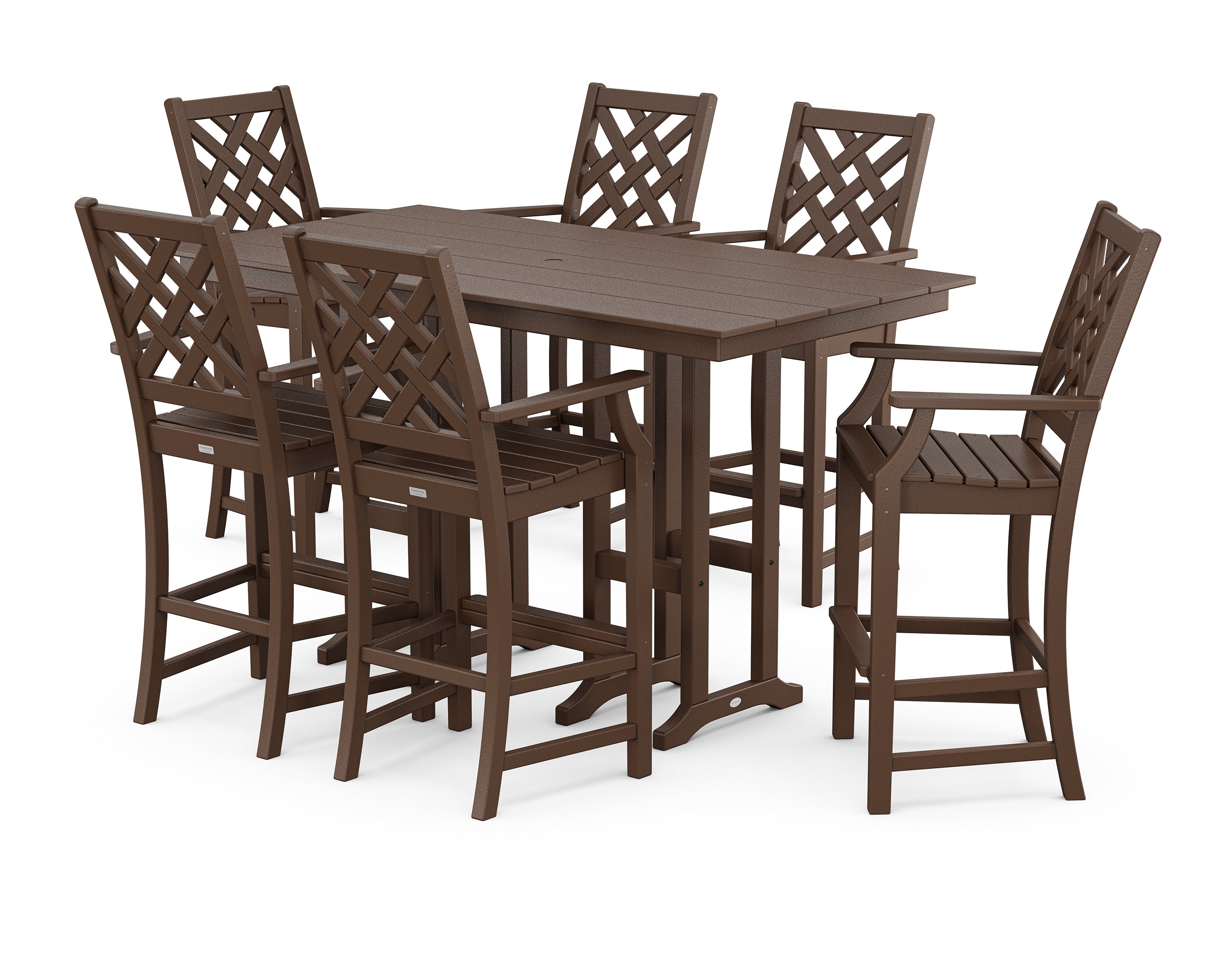 Country Living Wovendale Arm Chair 7-Piece Farmhouse Bar Set in Mahogany