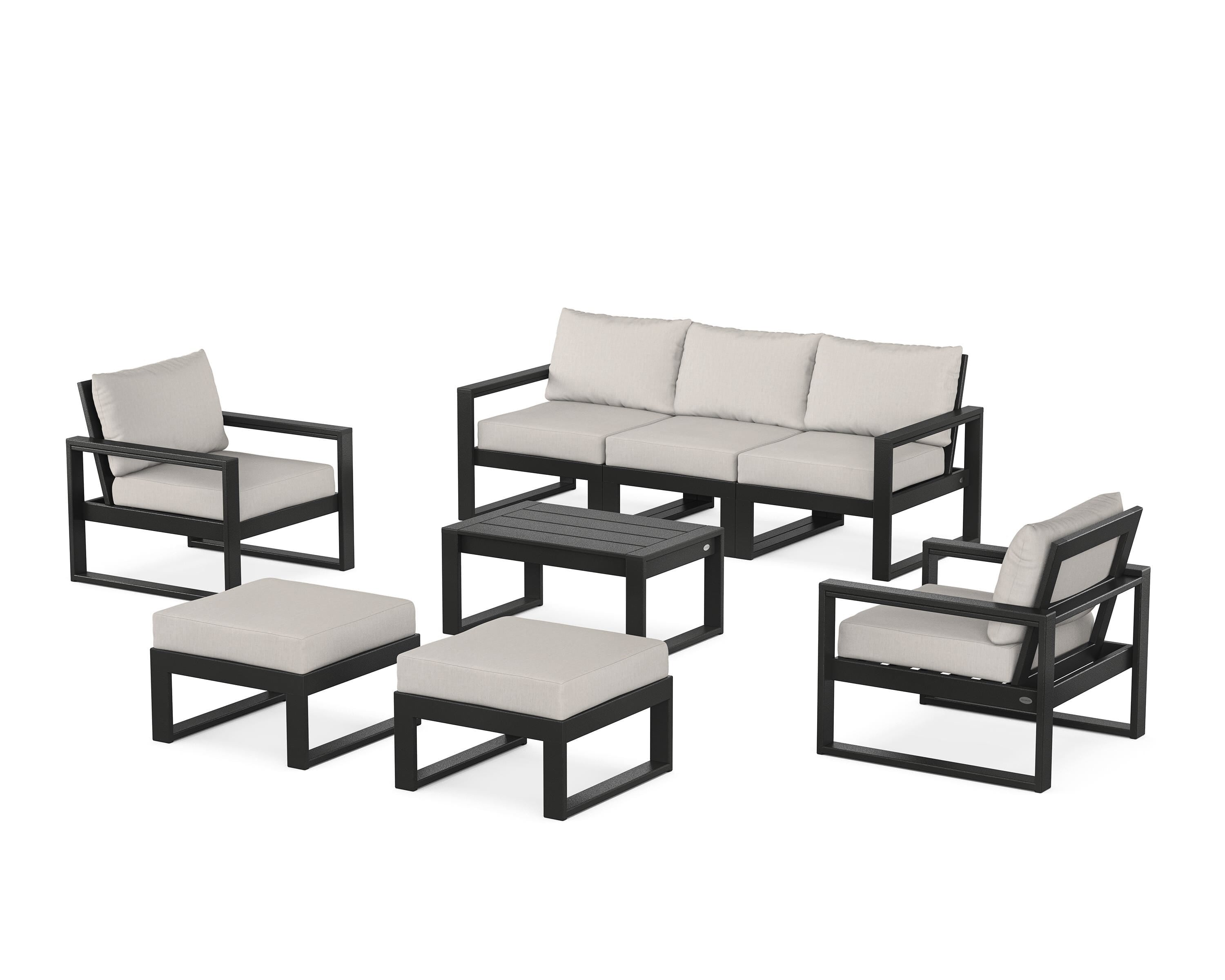 POLYWOOD EDGE Sectional 8-Piece Lounge Sofa Set in Black / Cast Ash