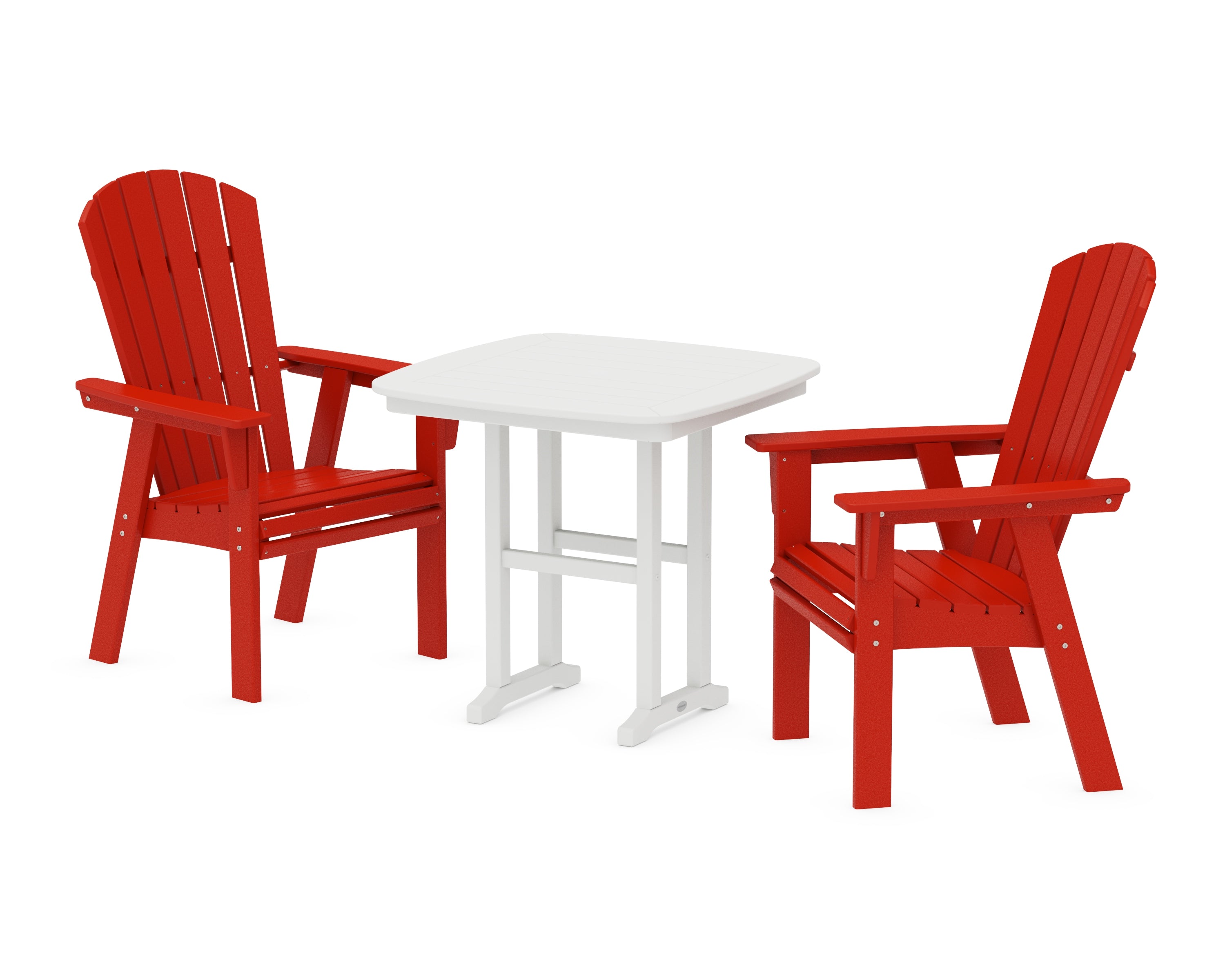 POLYWOOD Nautical Adirondack 3-Piece Dining Set in Sunset Red / White