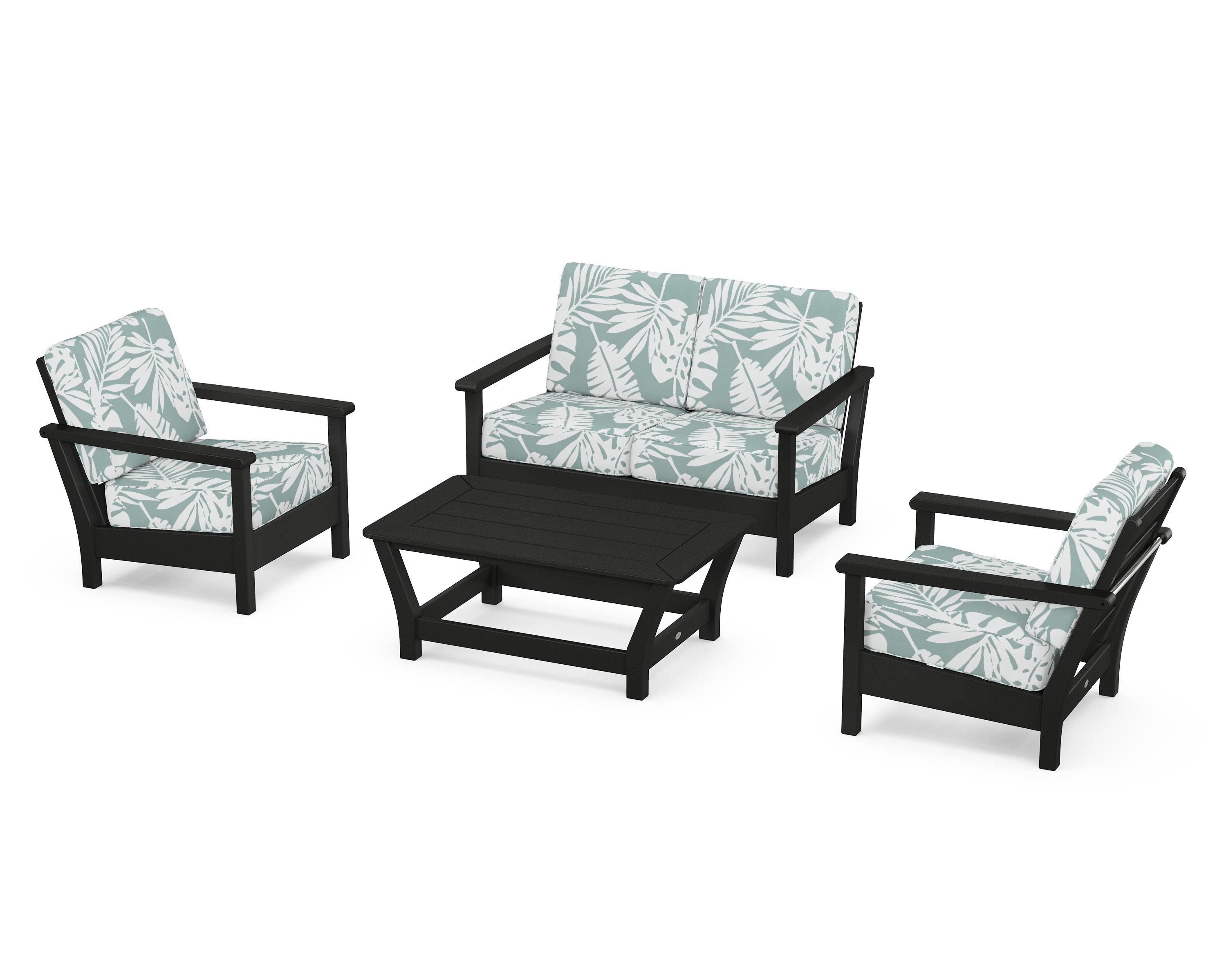 POLYWOOD Harbour 4-Piece Deep Seating Set in Black / Leaf Glacier Spa