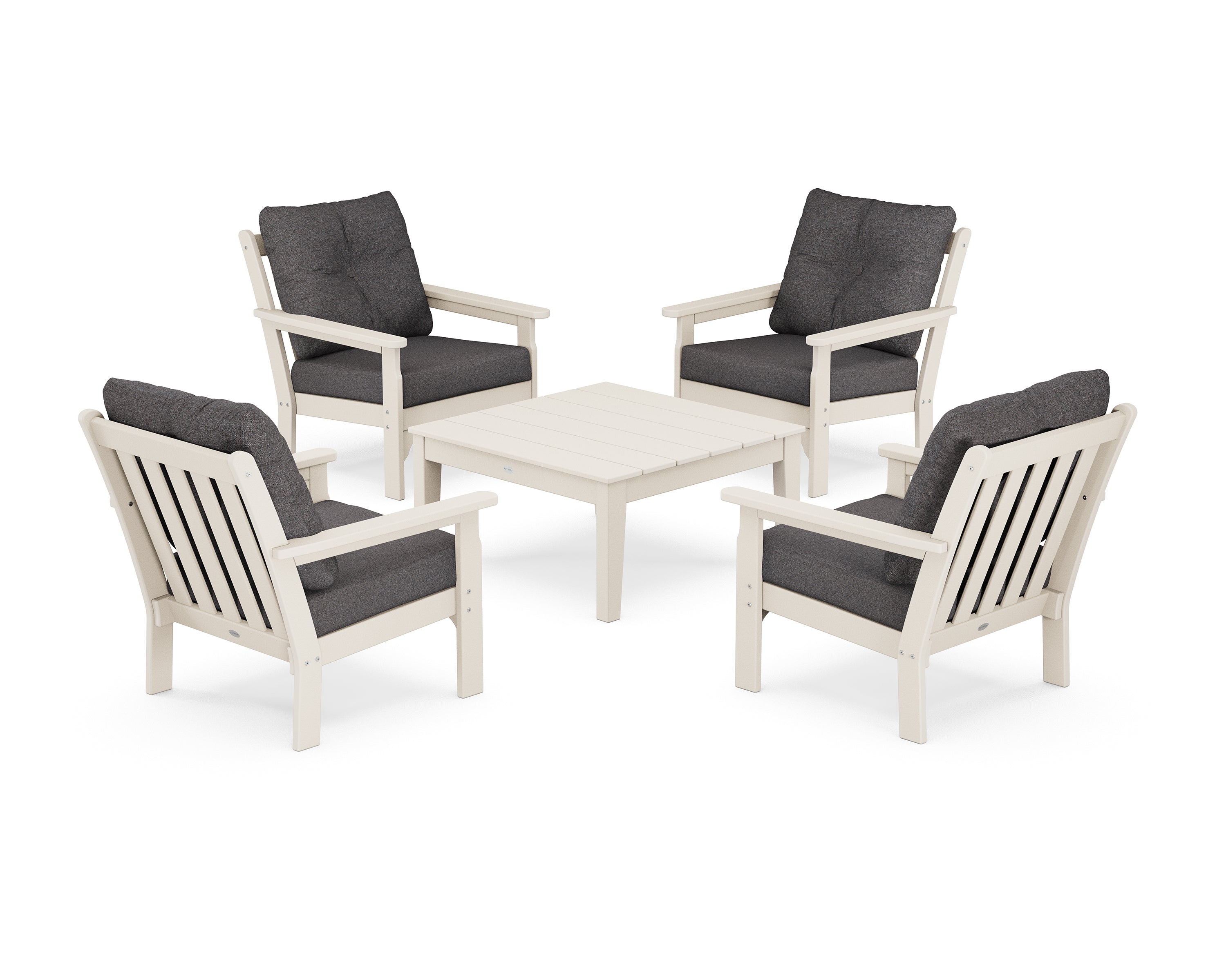 POLYWOOD Vineyard 5-Piece Deep Seating Conversation Set in Sand / Ash Charcoal