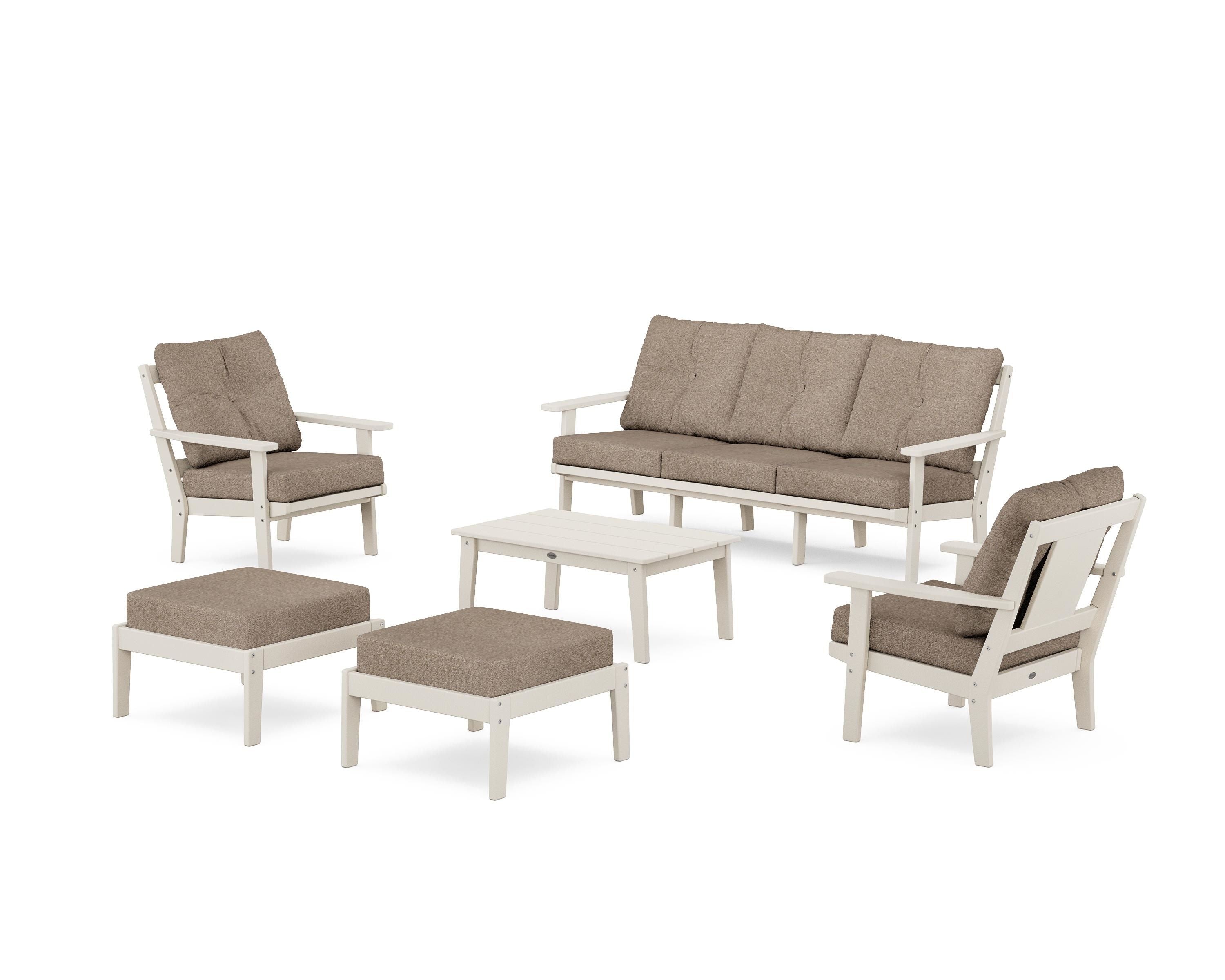 POLYWOOD Prairie 6-Piece Lounge Sofa Set in Sand / Spiced Burlap