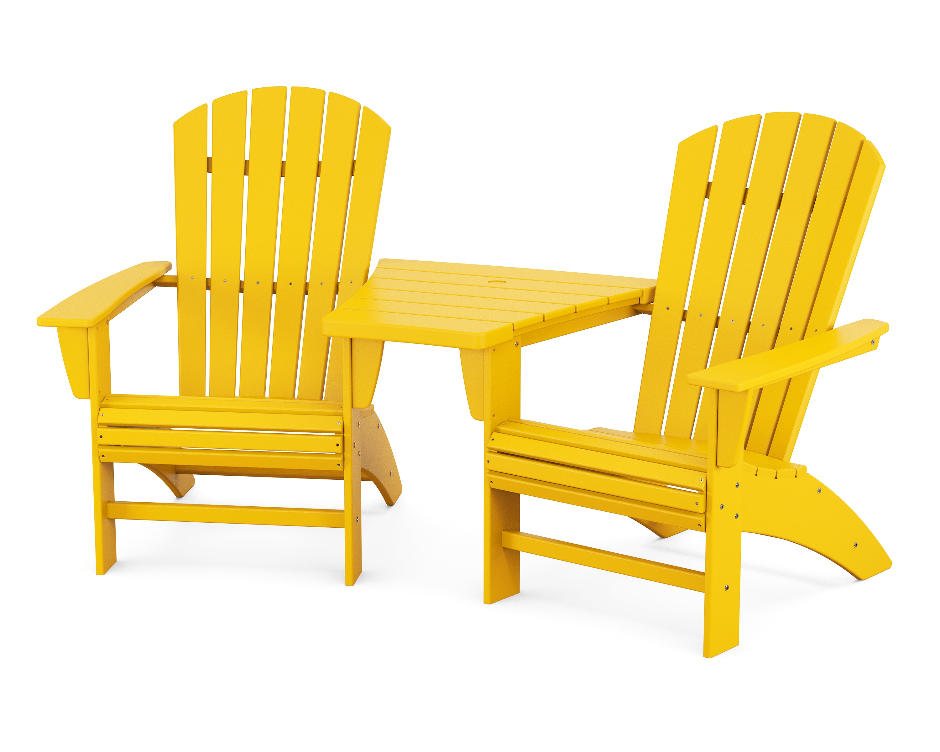 POLYWOOD® Nautical 3-Piece Curveback Adirondack Set with Angled Connecting Table in Lemon