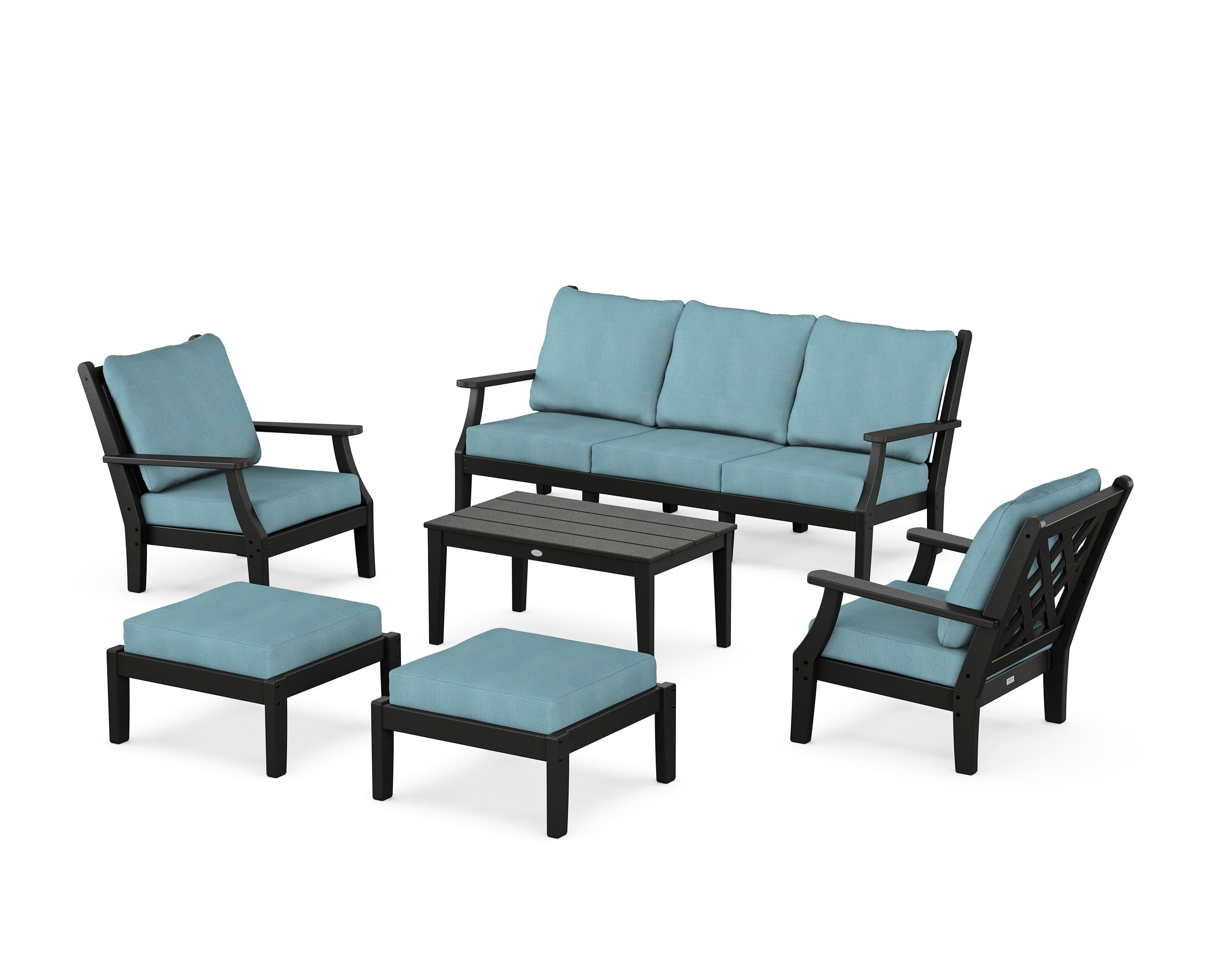 Country Living Wovendale 6-Piece Lounge Sofa Set in Black / Lattice Sky Blue
