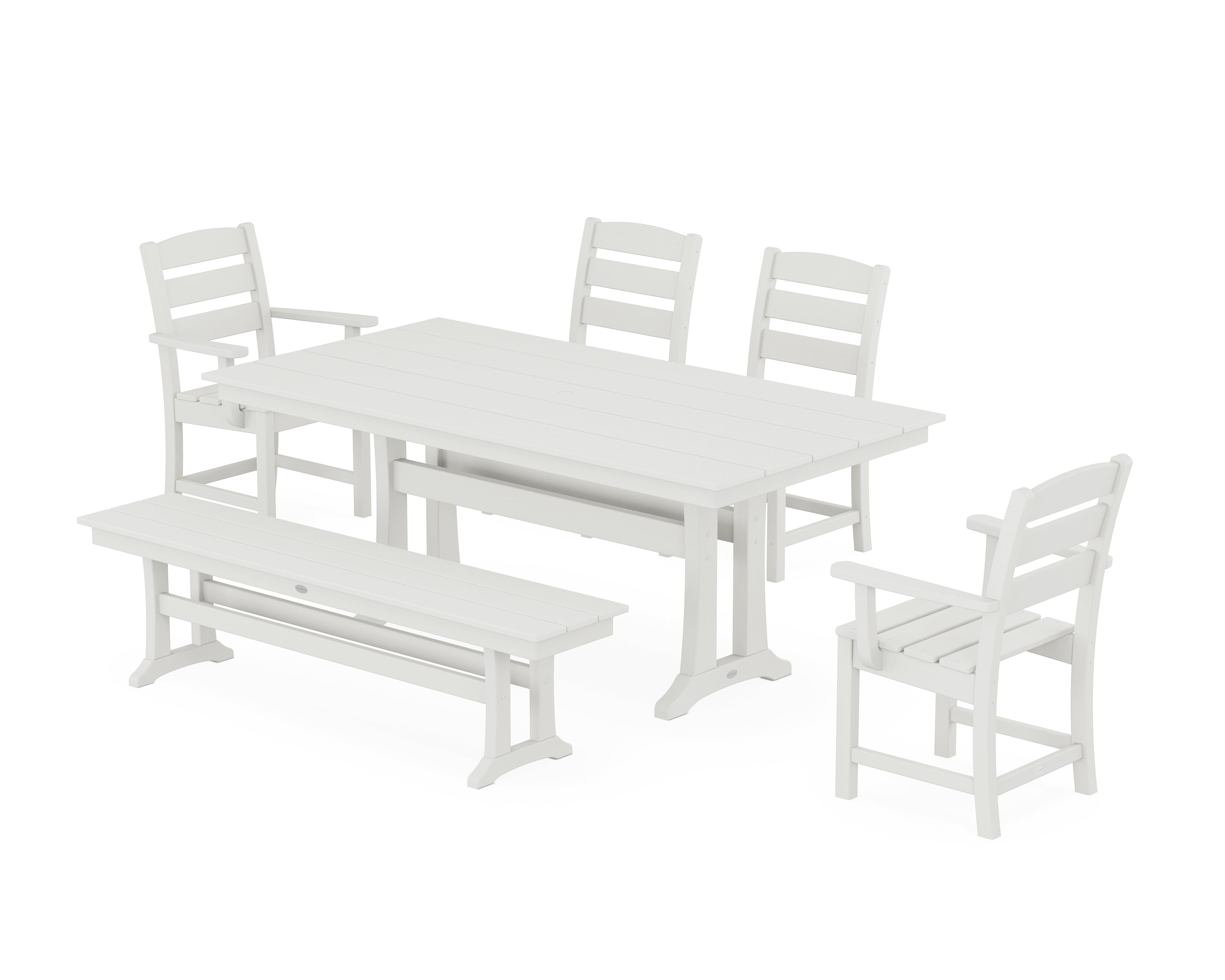 POLYWOOD Lakeside 6-Piece Farmhouse Dining Set With Trestle Legs in Vintage White